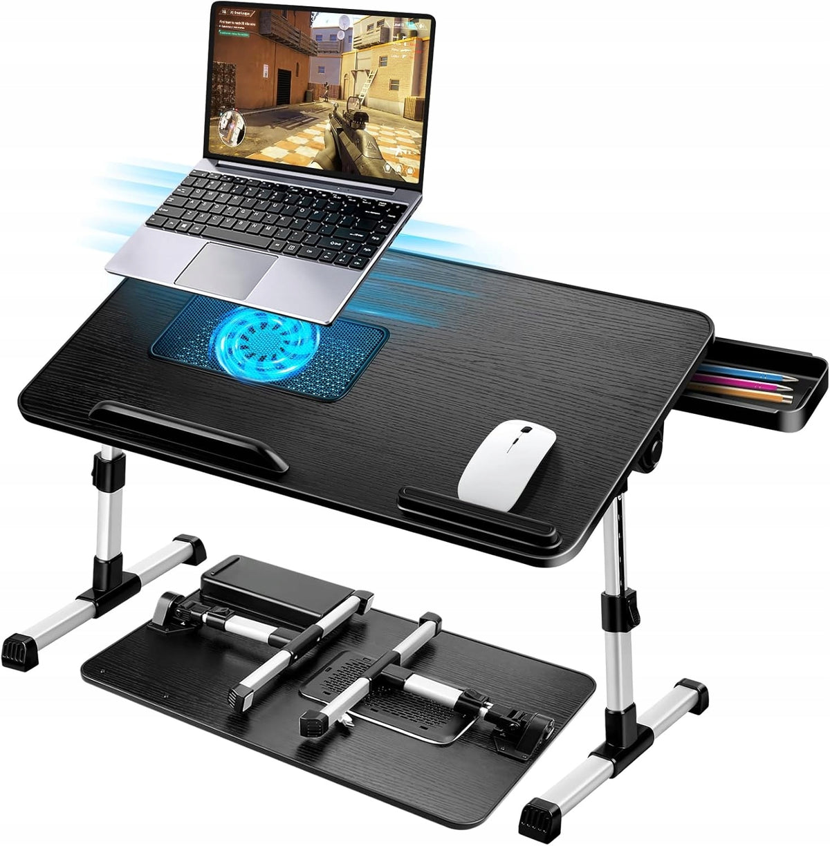 Laptop table folding with fan and drawer 53x30cm