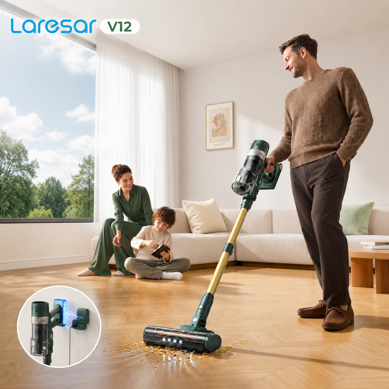 Laresar V12 Cordless Vertical Vacuum Cleaner 600W 65kPa 60min LED HEPA x3 Packaging status original