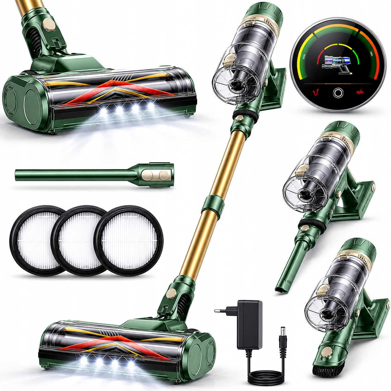 Laresar V12 Cordless Vertical Vacuum Cleaner 600W 65kPa 60min LED HEPA x3