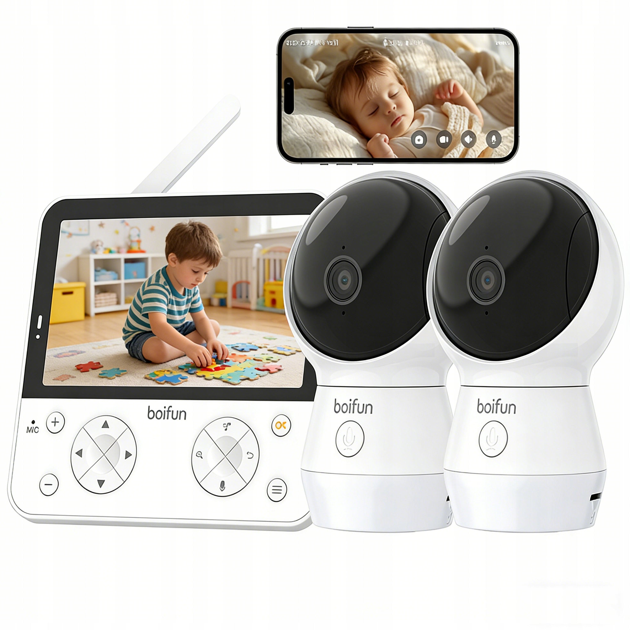 Large 5,5" Baby Monitor with 2 Cameras and Audio Function