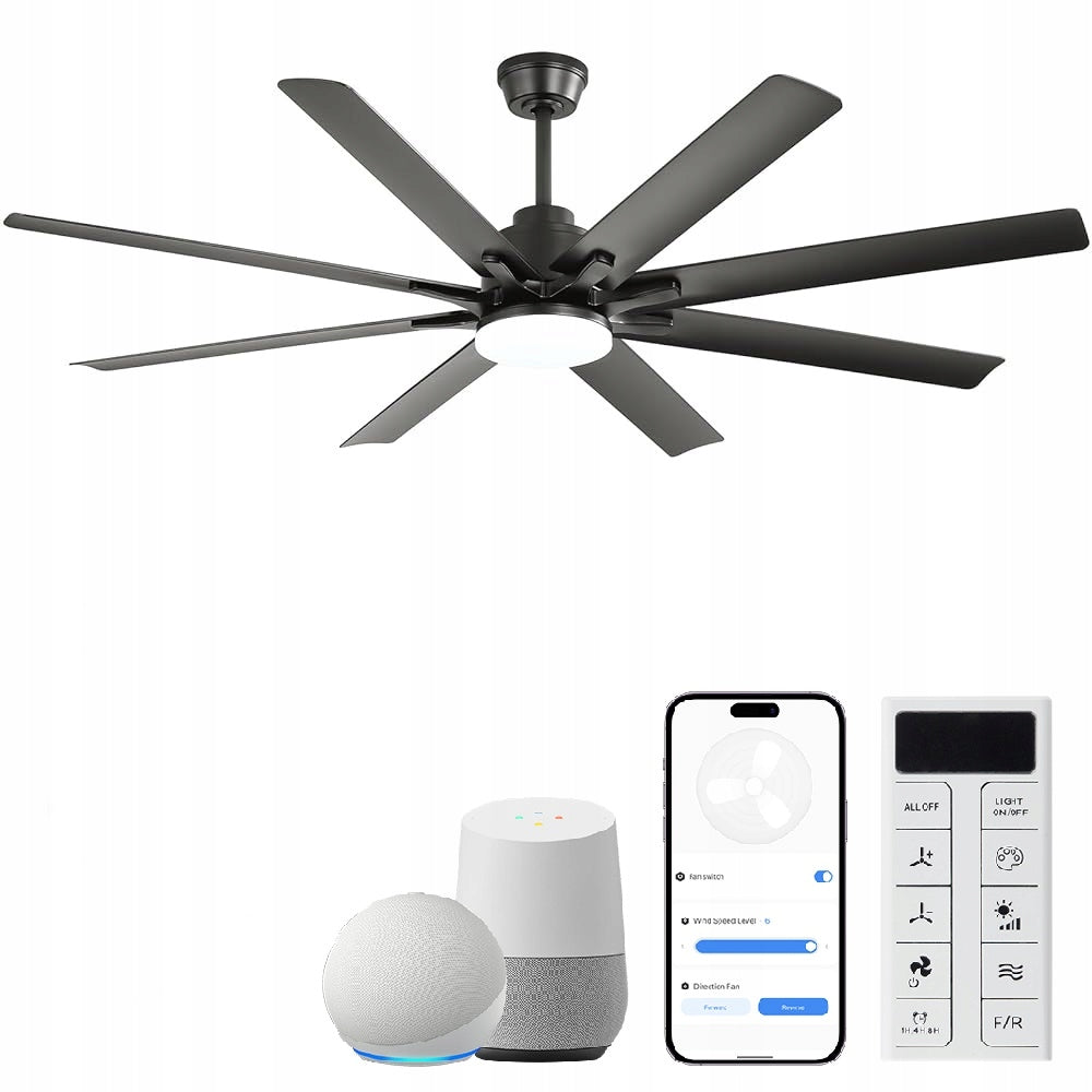 Large, 66-inch smart ceiling fan with 8 blades.