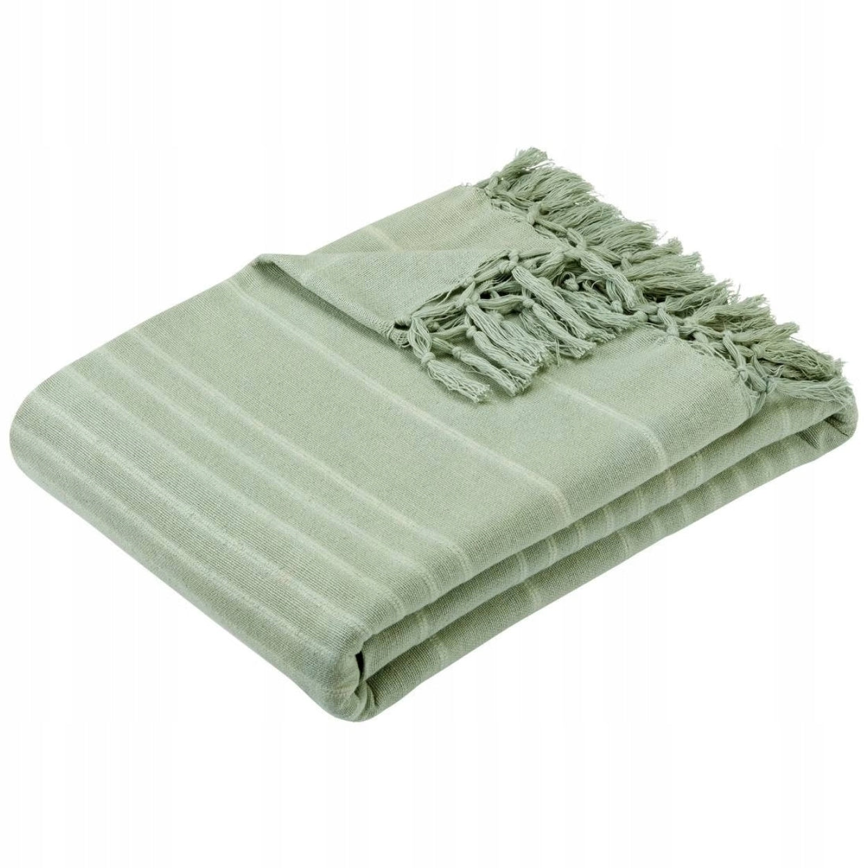 Large Bedspread 160 x 220 cm GREEN cotton blanket soft tassels Packaging status original