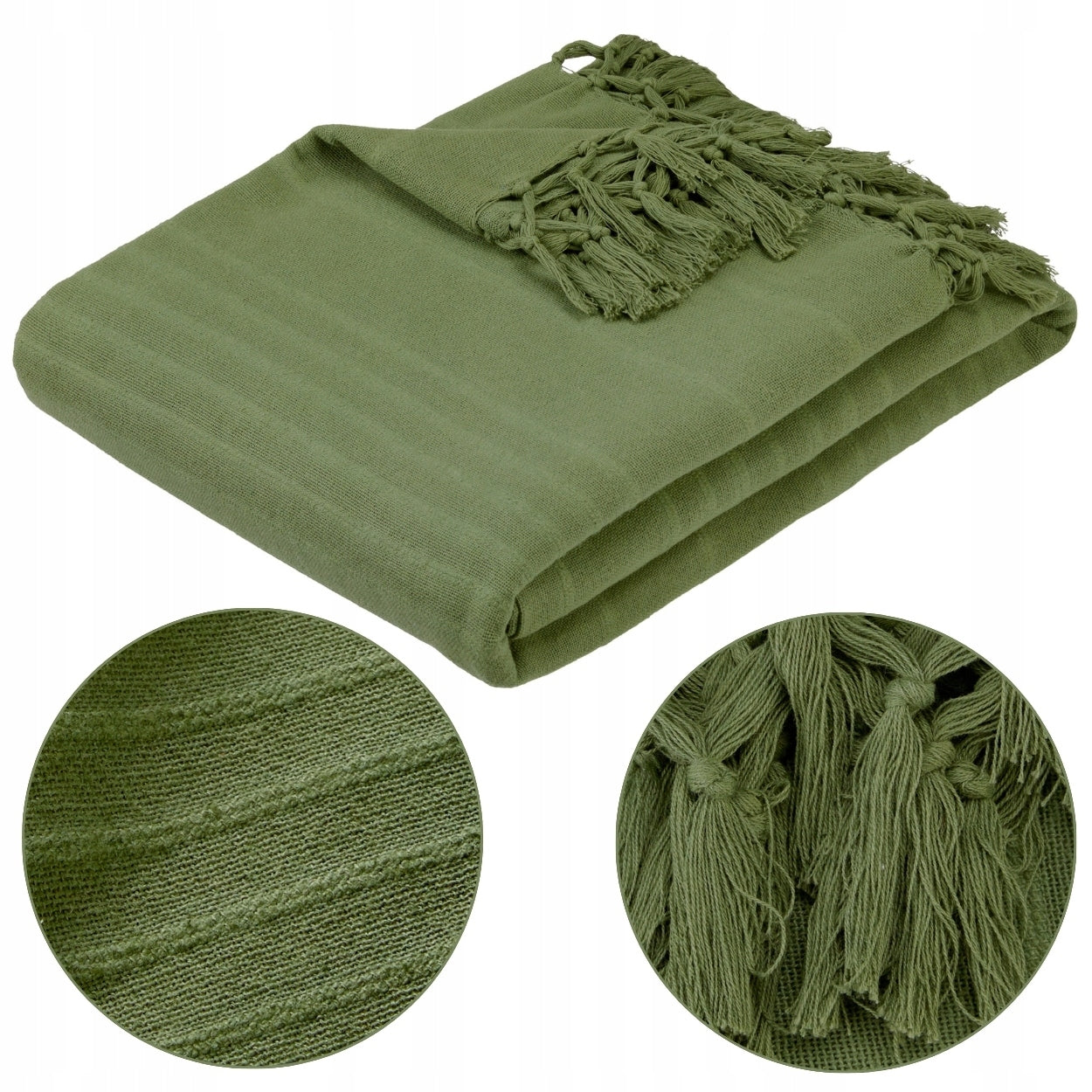 Large Bedspread 160 x 220 cm KHAKI cotton blanket soft tassels