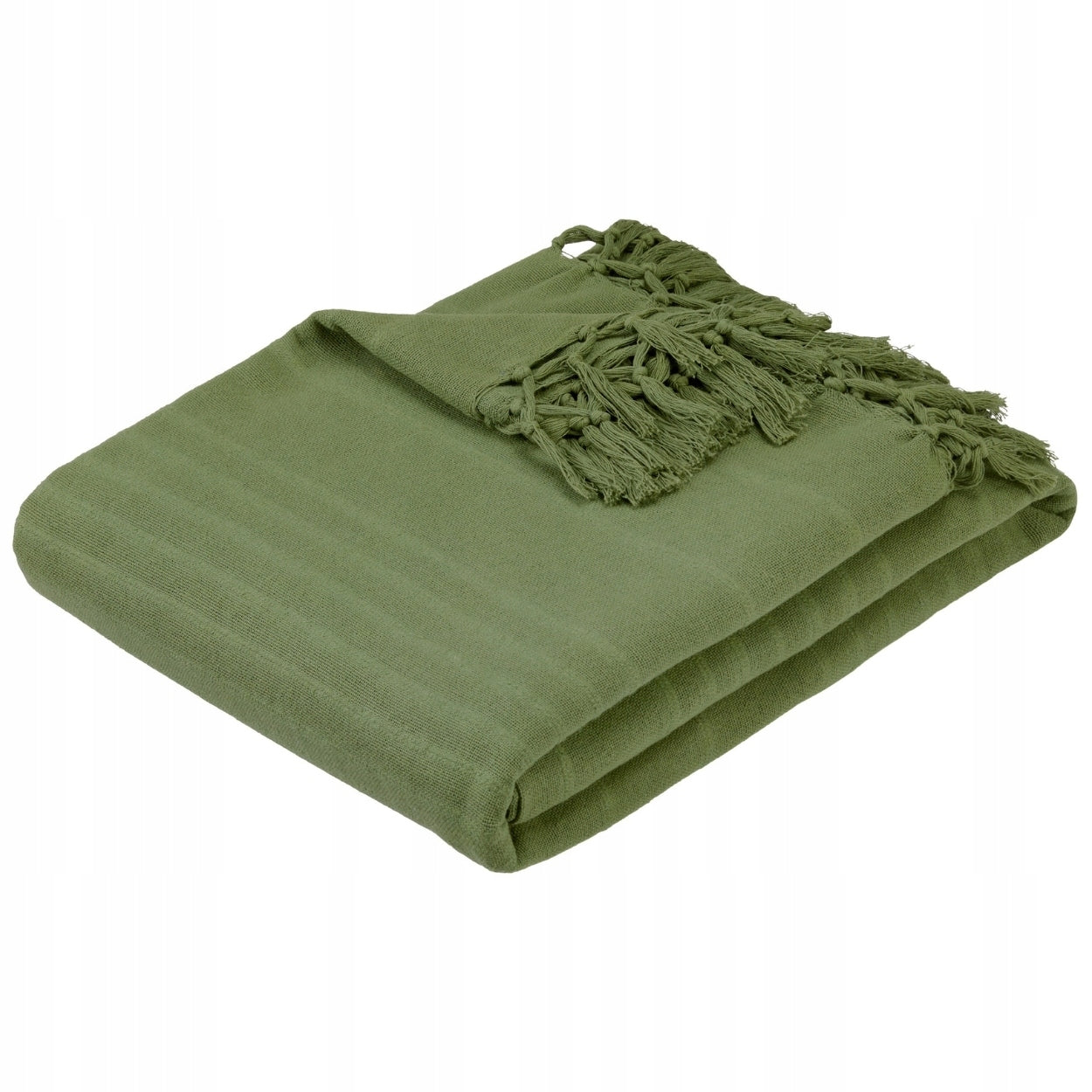 Large Bedspread 230 x 250 cm KHAKI cotton blanket soft tassels Packaging status original
