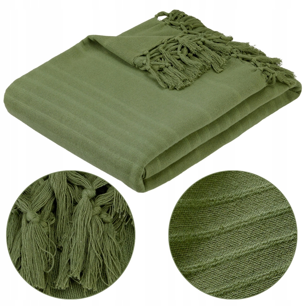 Large Bedspread 230 x 250 cm KHAKI cotton blanket soft tassels