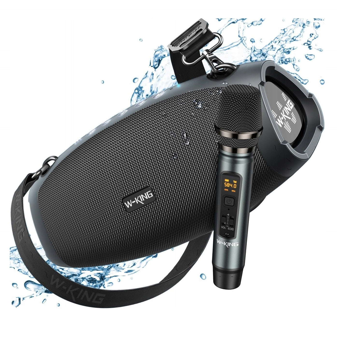 Large Bluetooth Speaker 70W + Wireless Microphone Bass Powerbank W-KING