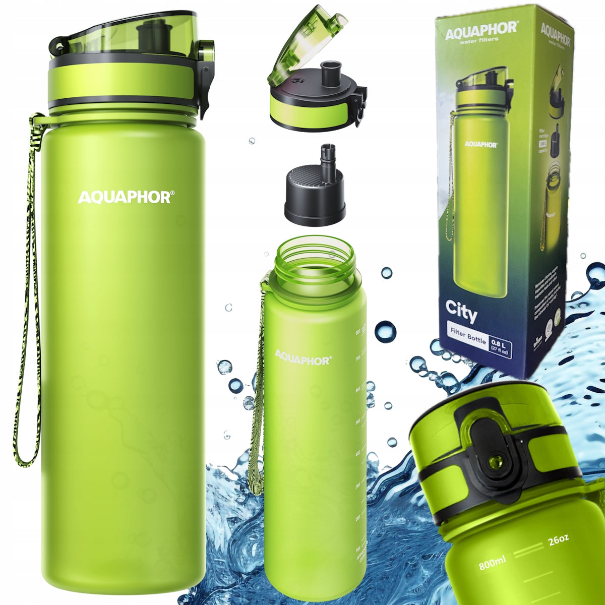 Large Bottle Filter Bottle AQUAPHOR CITY 0,8 L Green