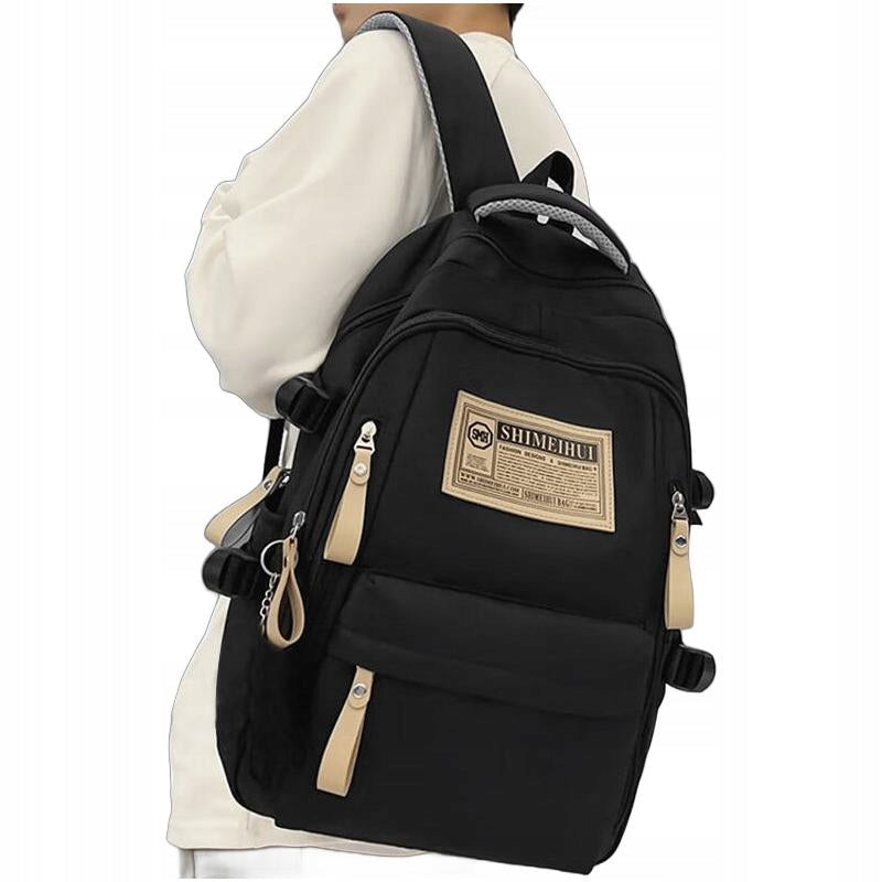 Large Capacity Black Canvas Backpack for School & College Students
