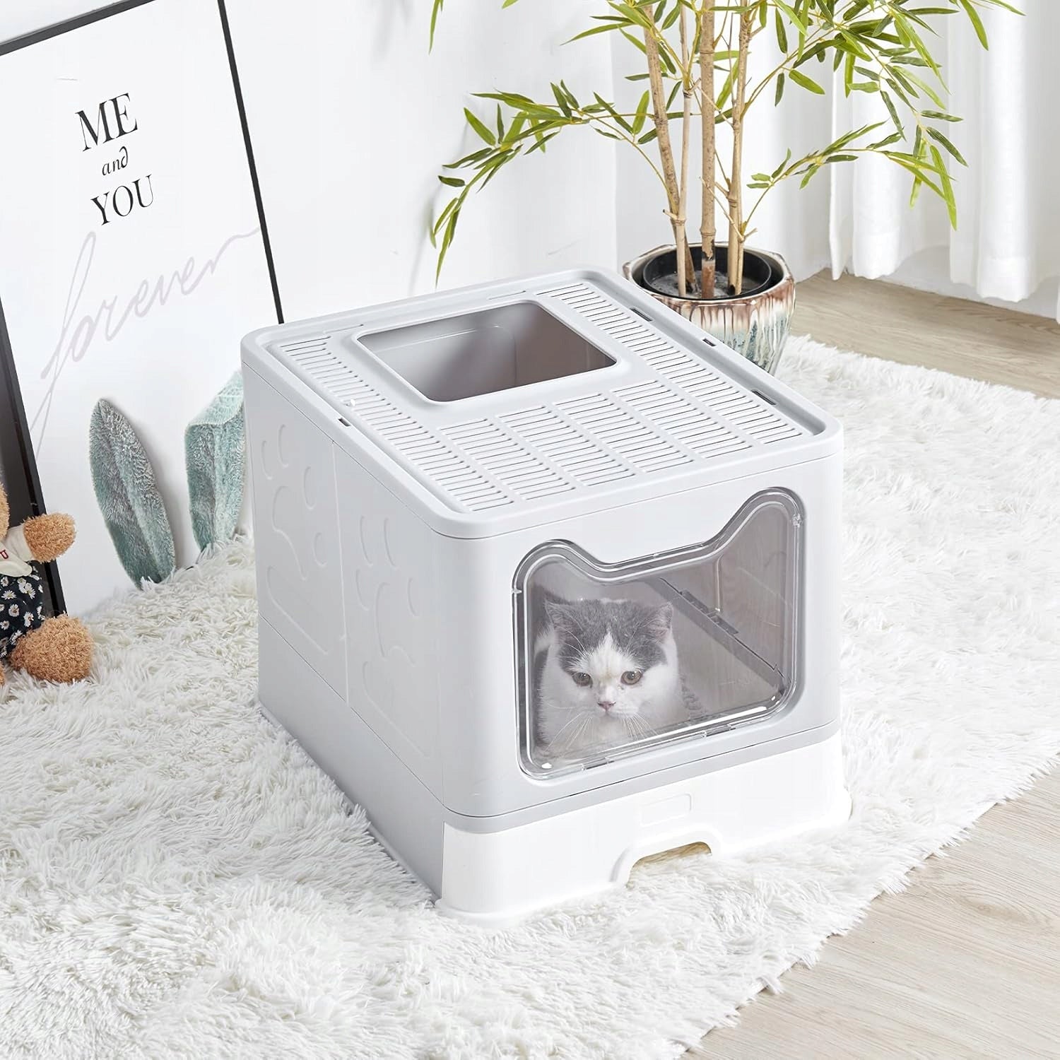 Large Cat Cuvette Closed Indoor Lockable with Drawer with XXL Spatula Brand Anytech
