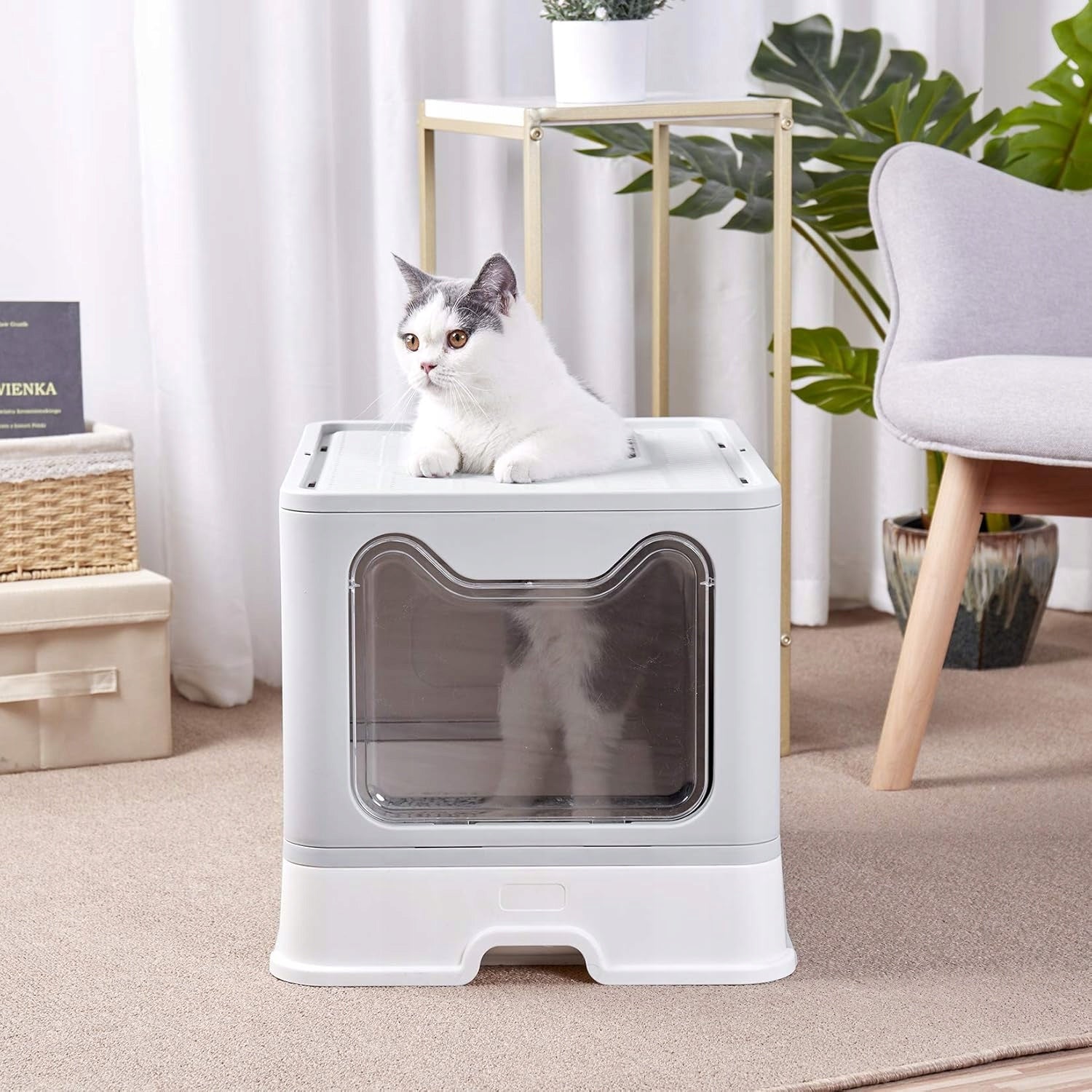 Large Cat Cuvette Closed Indoor Lockable with Drawer with XXL Spatula Model Kryta Kuweta dla Kota z Szufladą Anytech HOME