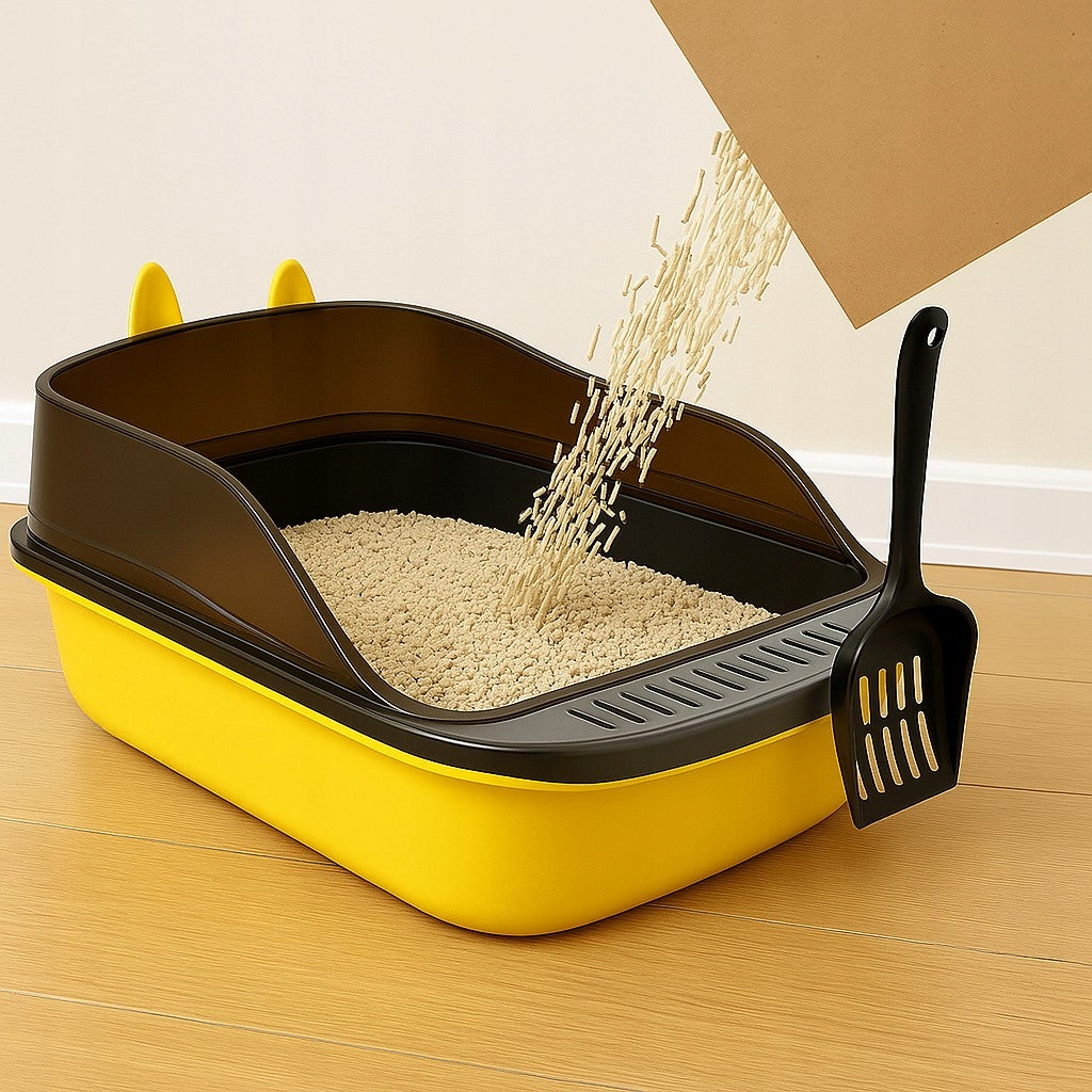 Large Cat Cuvette with Ears YELLOW Open Sturdy Durable XXL Spatula Brand Anytech