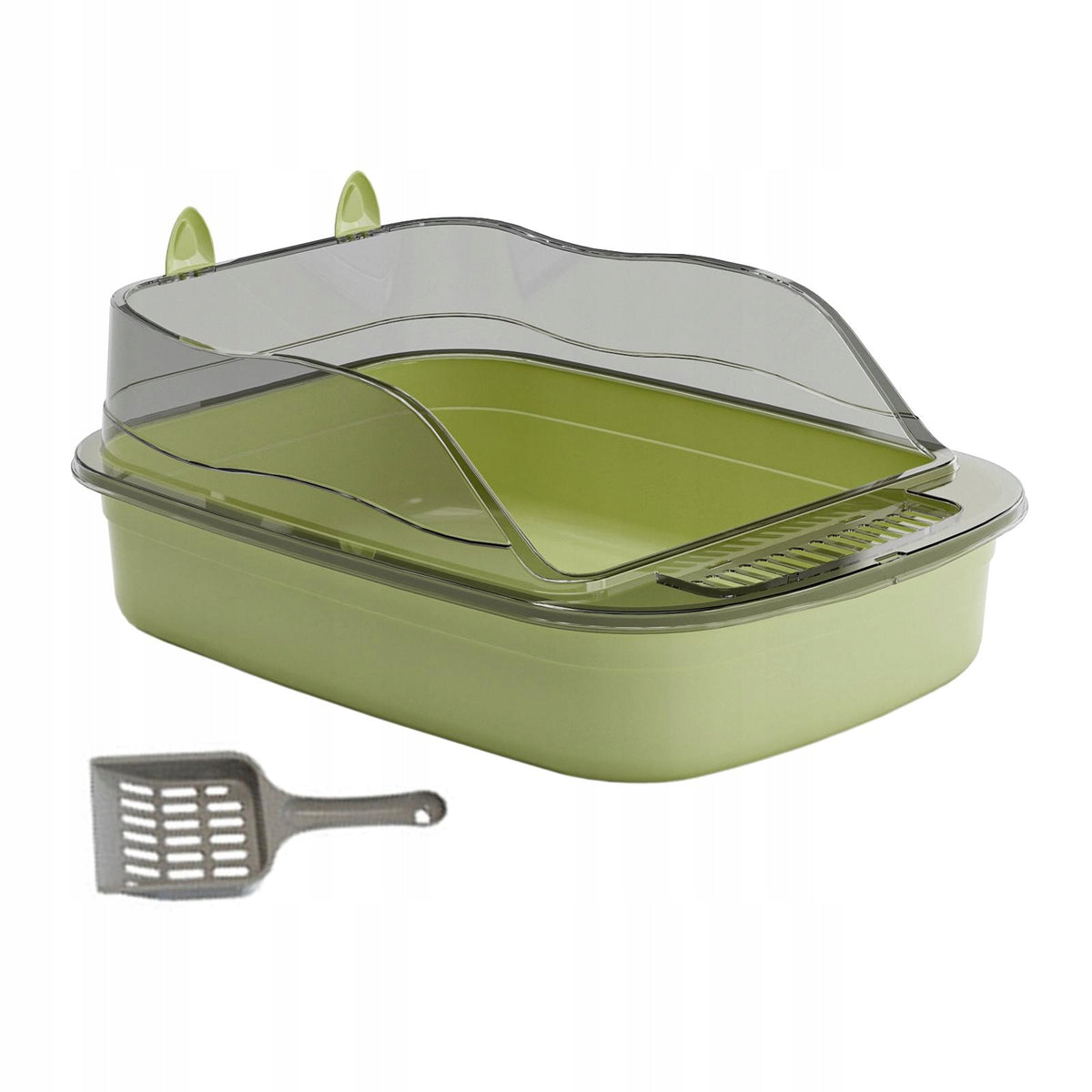 Large Cat Litter Box Cats Litter Basin Durable Cartoon Shape Cat green