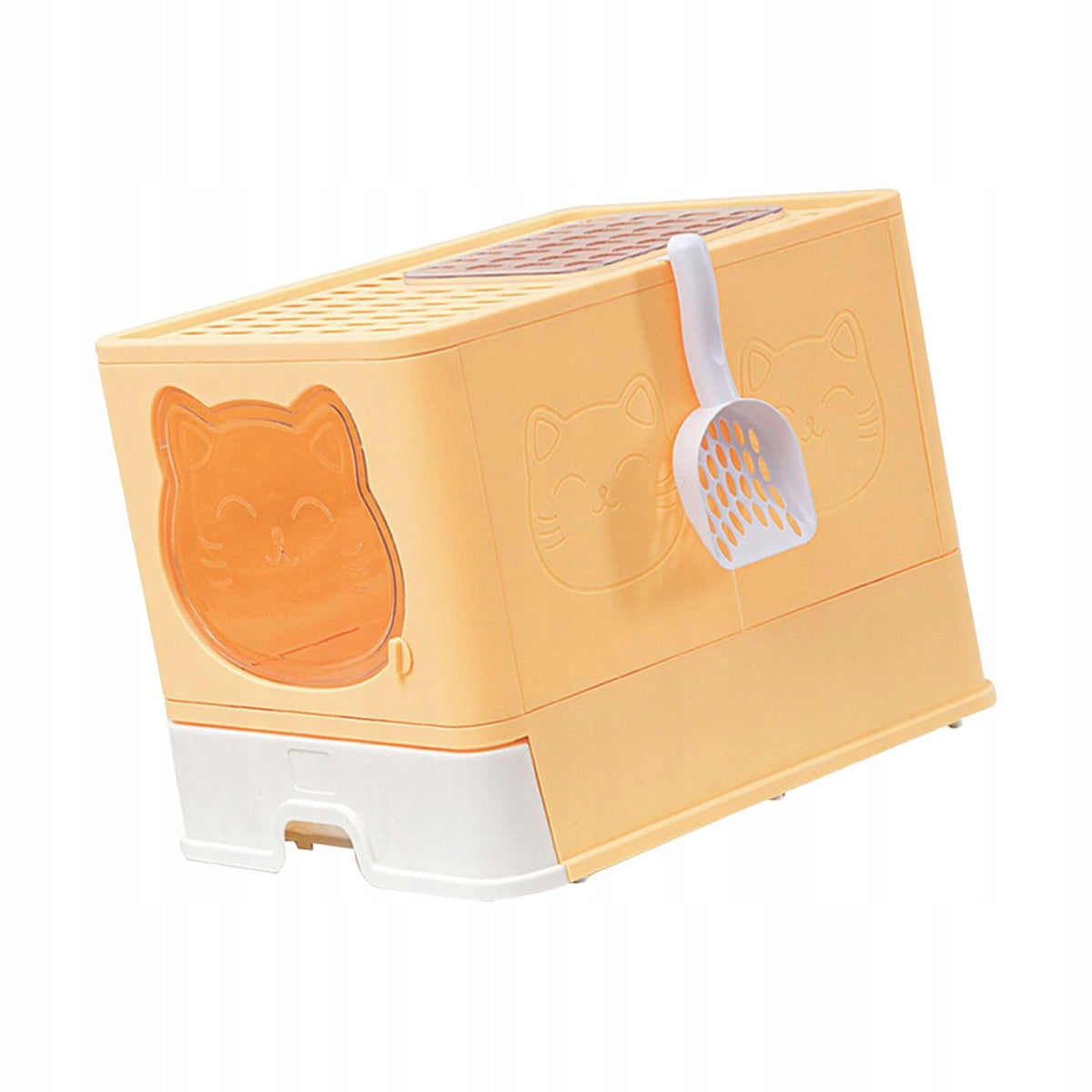 Large Cat Litter Box Collapsible Drawer Type with Lid Kitty Litter Yellow Manufacturer code 07064051976