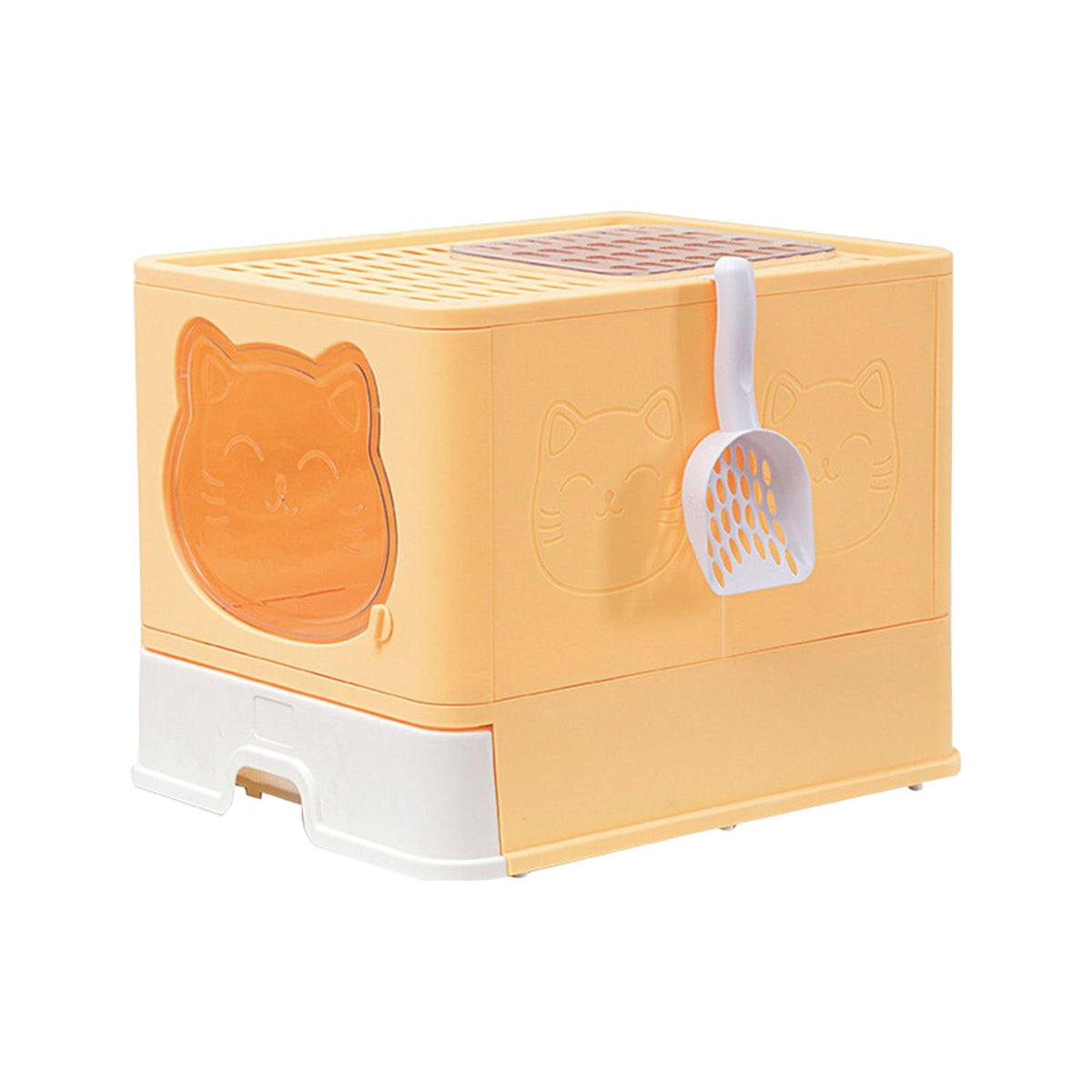 Large Cat Litter Box Collapsible Drawer Type with Lid Kitty Litter Yellow