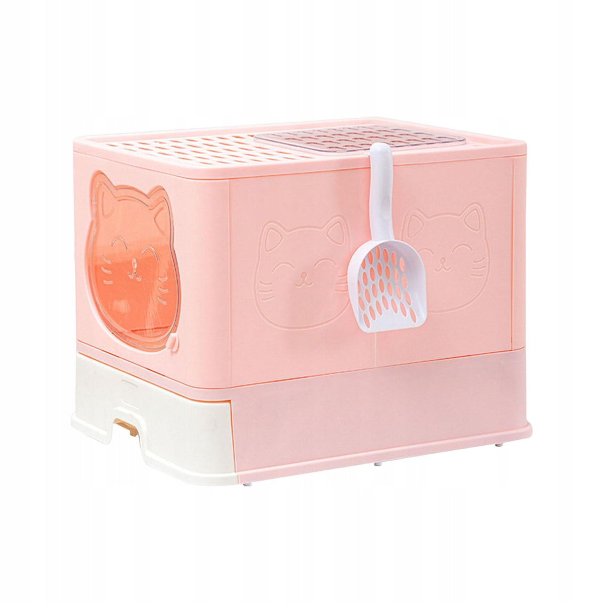 Large Cat Litter Box Collapsible Drawer Type with Scoop Portable Cat Pink