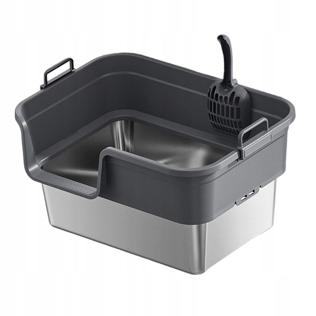 Large Cat Litter Box Splashproof, High Sided Open Top Heighten Dark Gray Packaging status original
