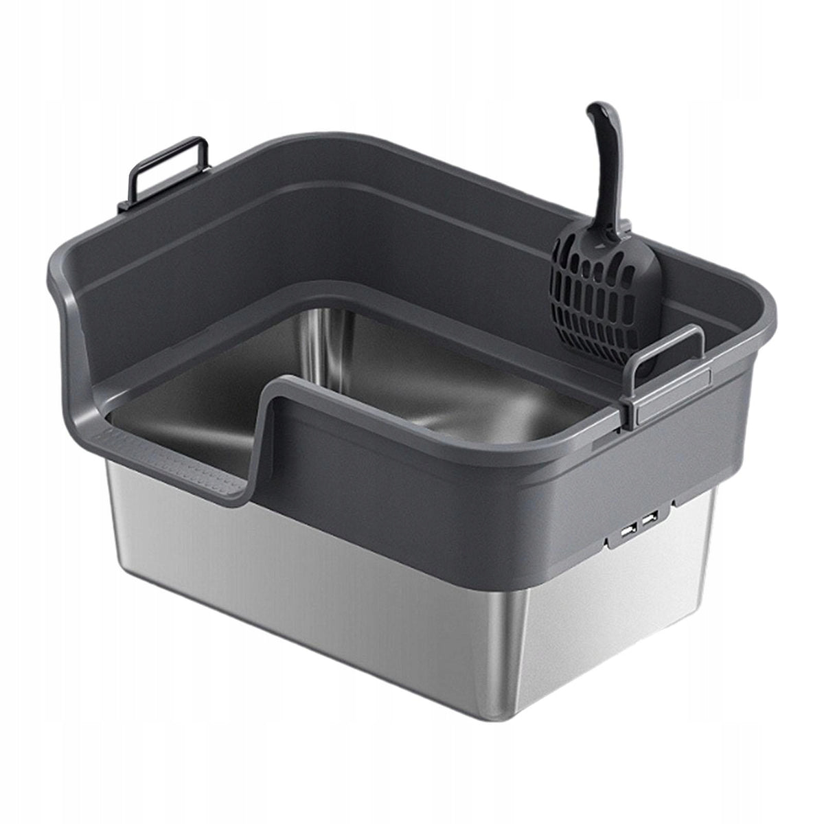 Large Cat Litter Box Splashproof, High Sided Open Top Heighten Dark Gray