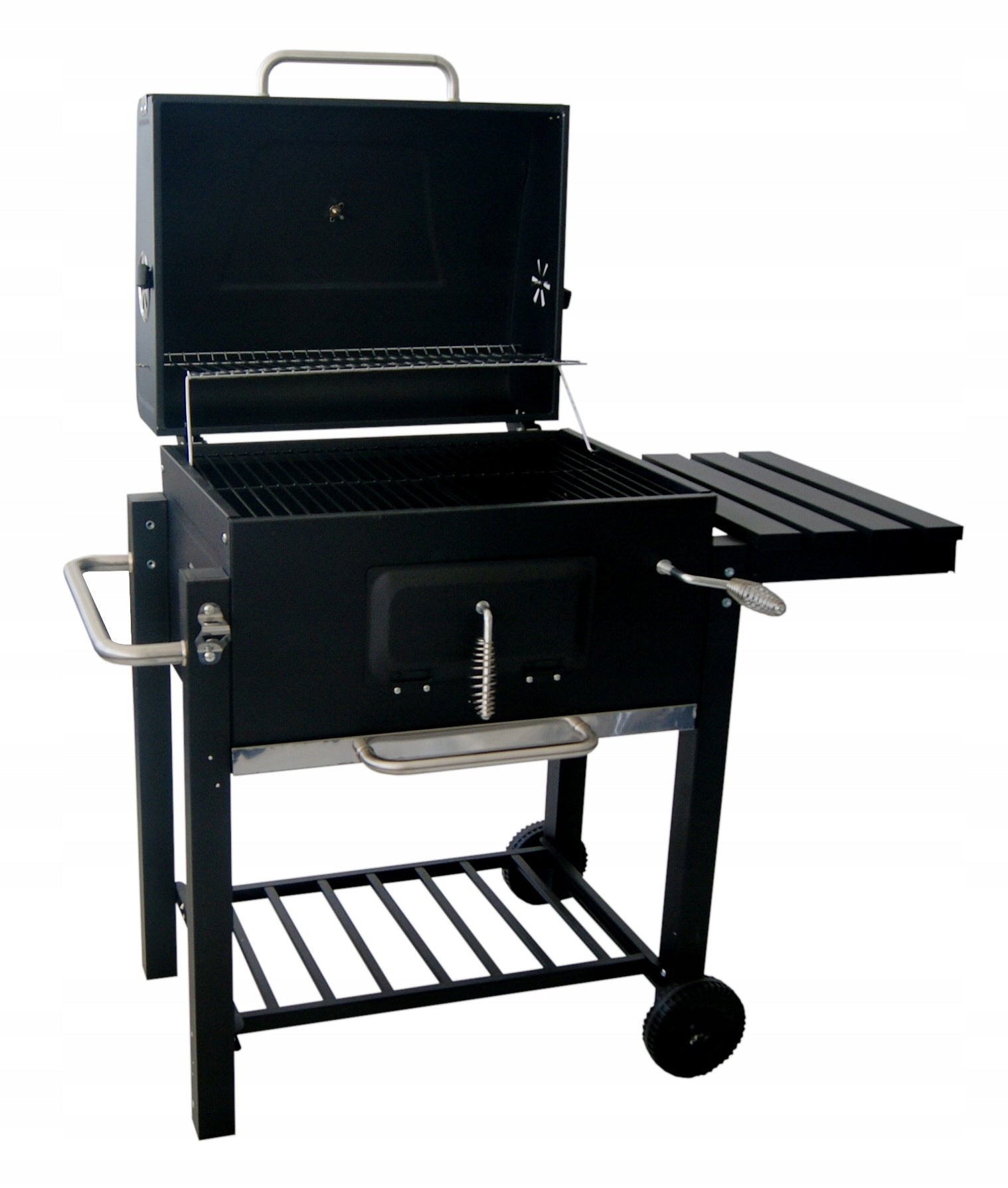 Large Charcoal Garden GRILL with Grate Cover Toaster Thermometer Black Grill width 61 cm