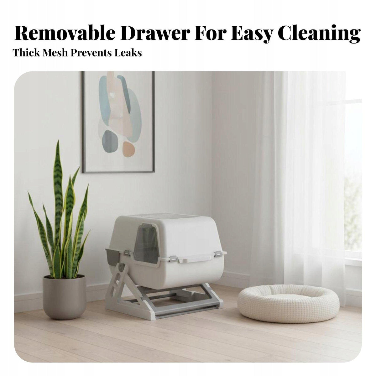 Large Covered Cat Litter Tray Spacious Interior Mess Containment for Blue Packaging status original