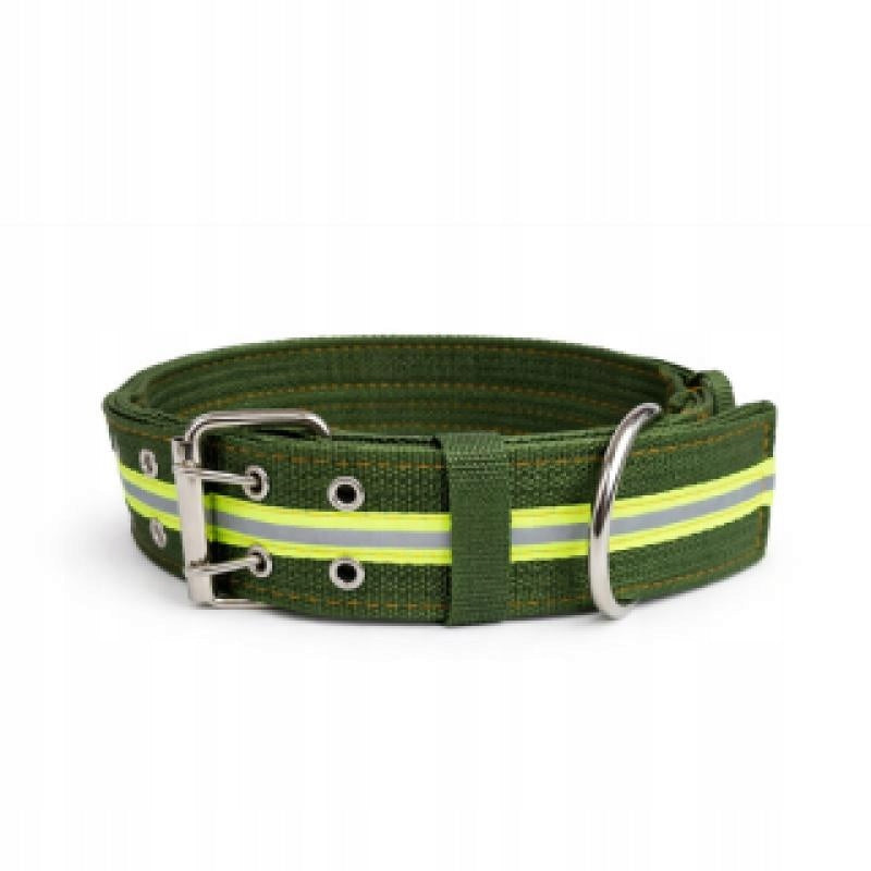 Large Dog Collar 5 cm Khaki Color with Reflective Stripe Durable