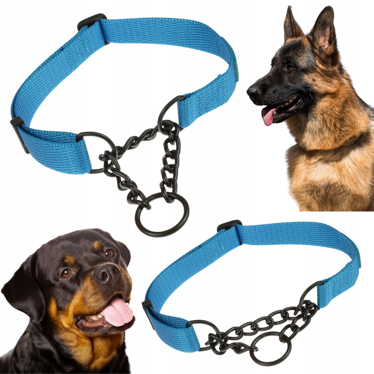 Large Dog Collar Semi-Clamp with Chain Martingale Adjustable XL