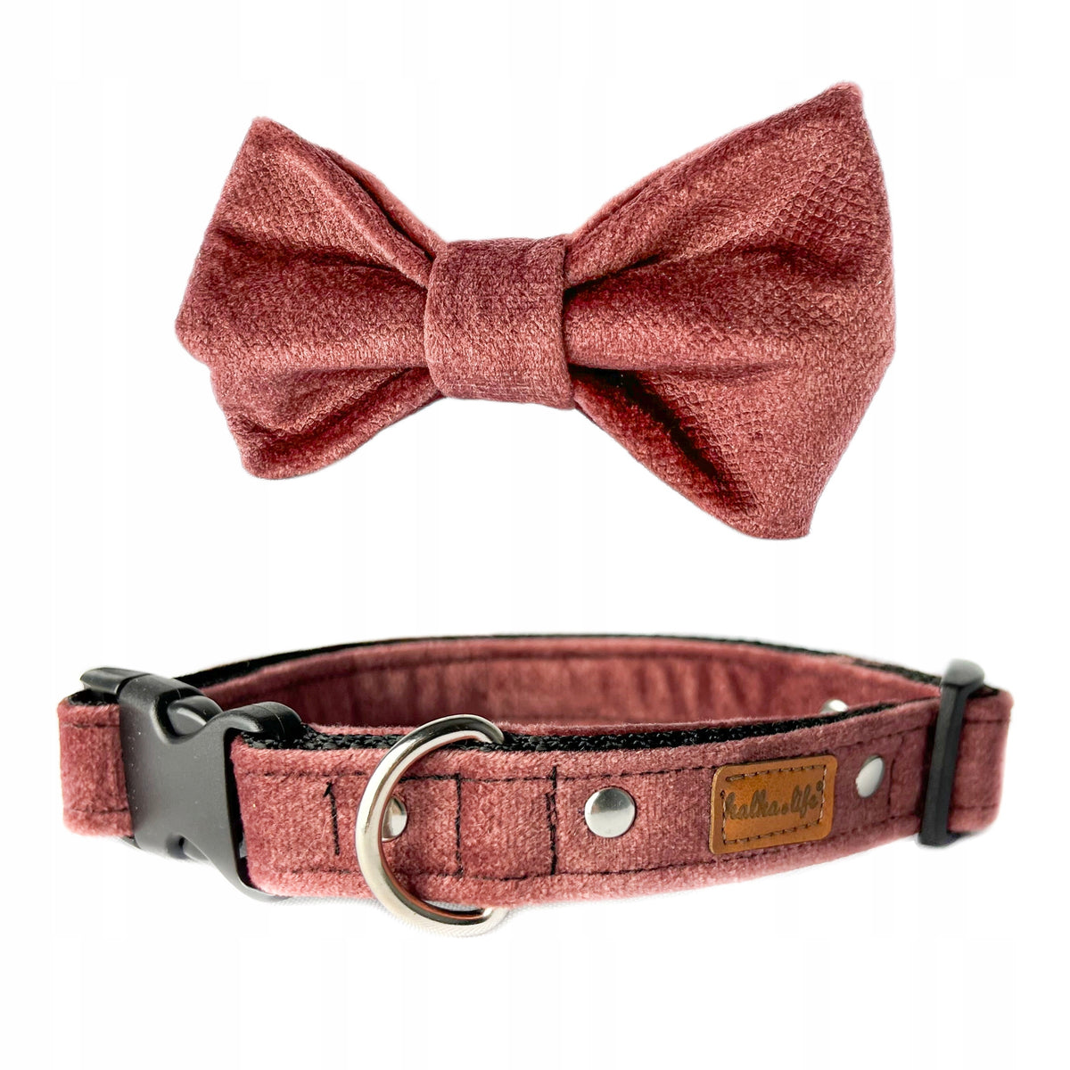 Large Dog Collar with Fly, Collar Set with Bow - Dirty Pink, L
