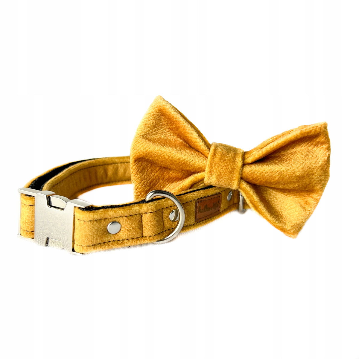 Large Dog Collar with Fly, Collar Set with Bow - Yellow, L