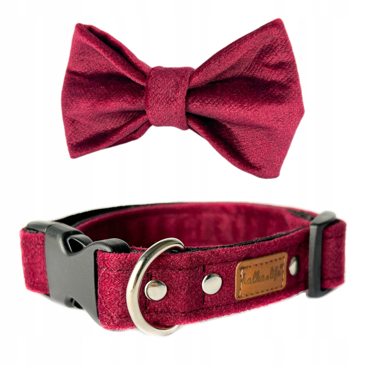 Large Dog Collar with Fly, Collar and Bow Tie Set - Cherry, L