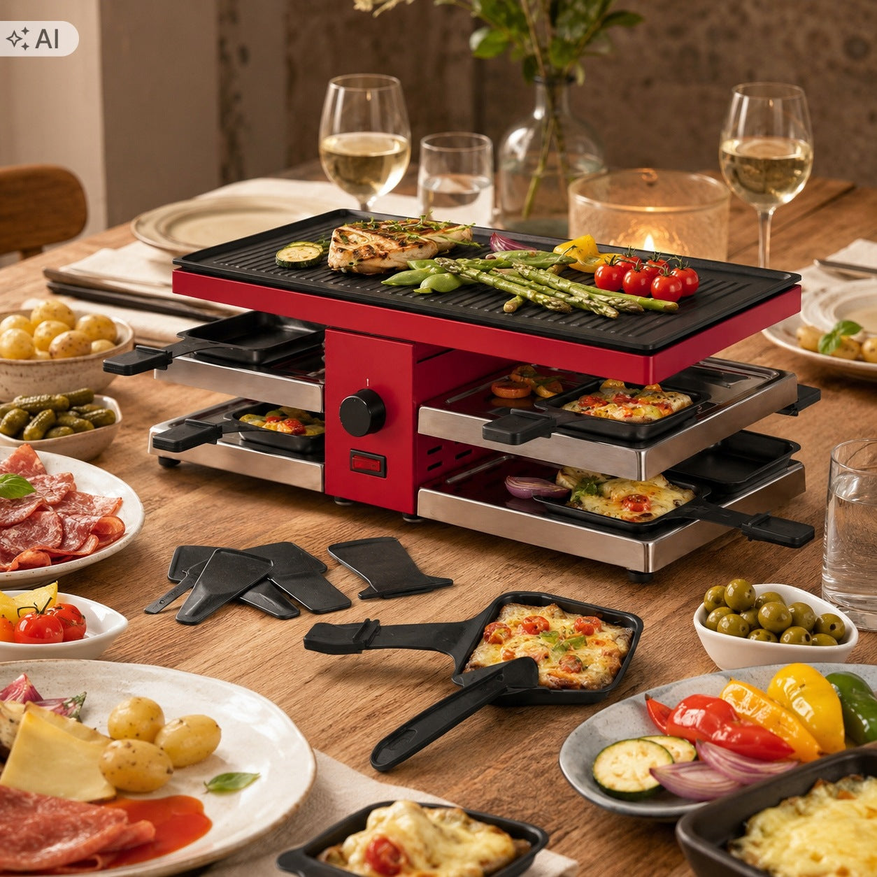 Large Electric Grill with Double Sided Plate Toaster 1300W Spring Raclette8 Packaging status original