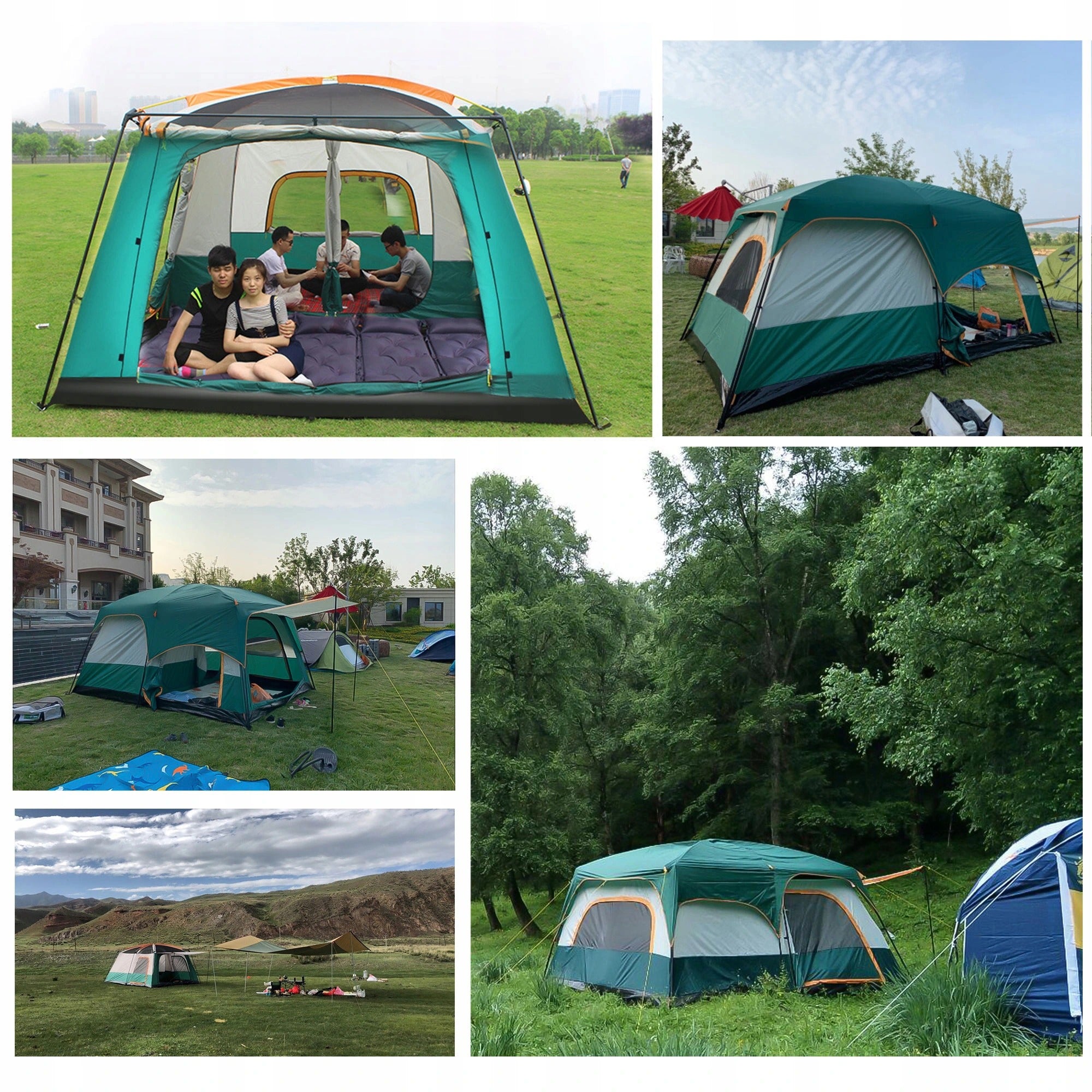Large Family Camping Tent For 6-8 Persons Green, Tent 2 Rooms Brand no brand