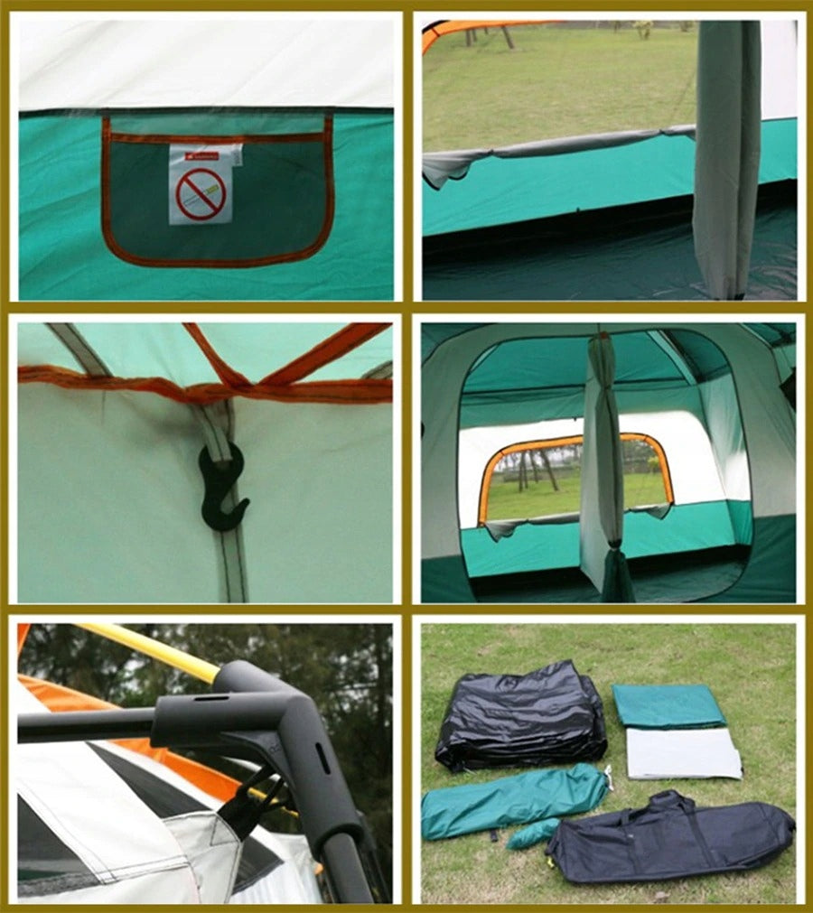 Large Family Camping Tent For 6-8 Persons Green, Tent 2 Rooms Kind family
