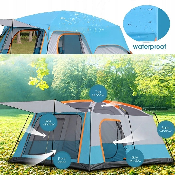 Large Family Camping Tent For 6-8 Persons Green, Tent 2 Rooms Number of people over 6