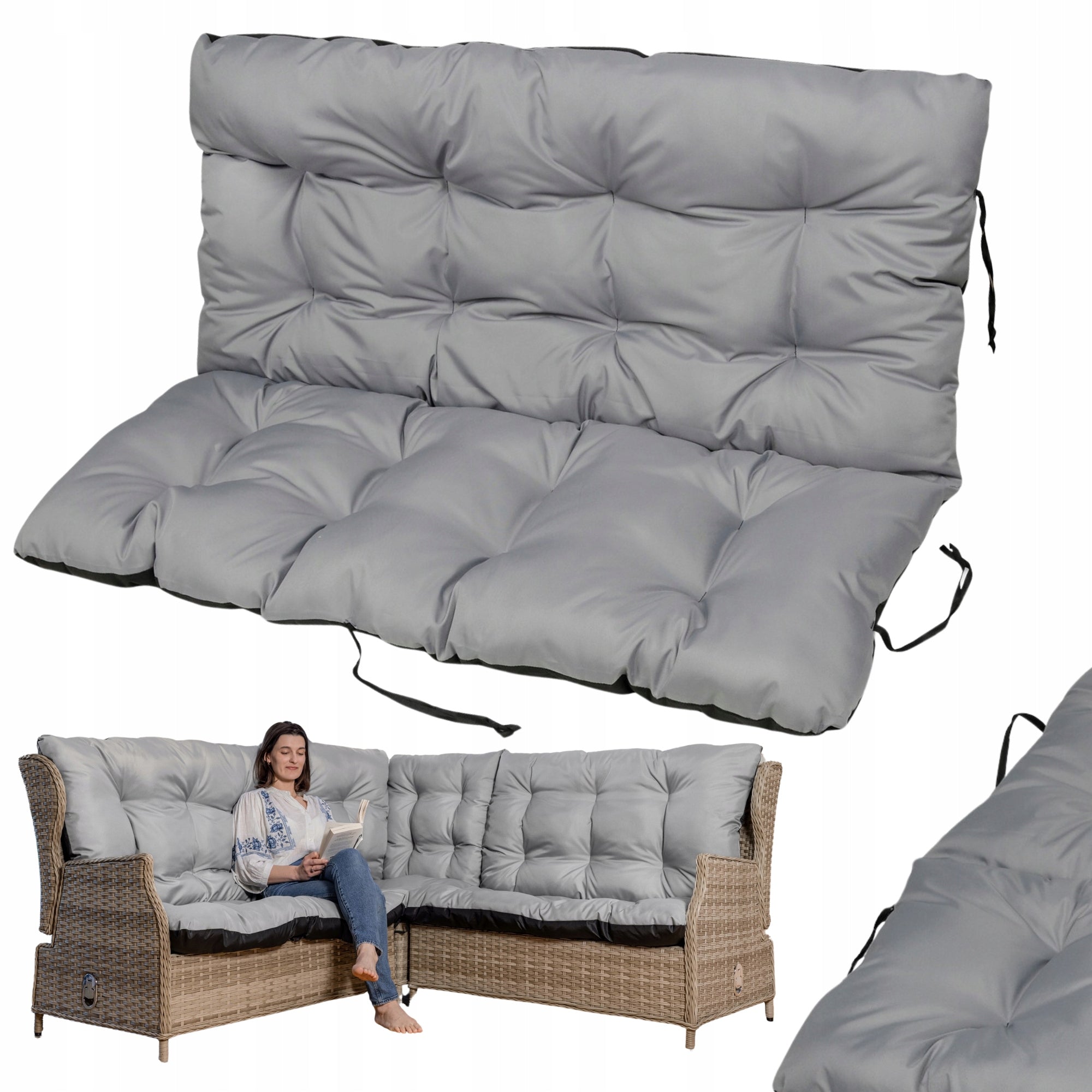 Large GARDEN PILLOW for furniture SWING cushion BENCH 180x60x50 grey