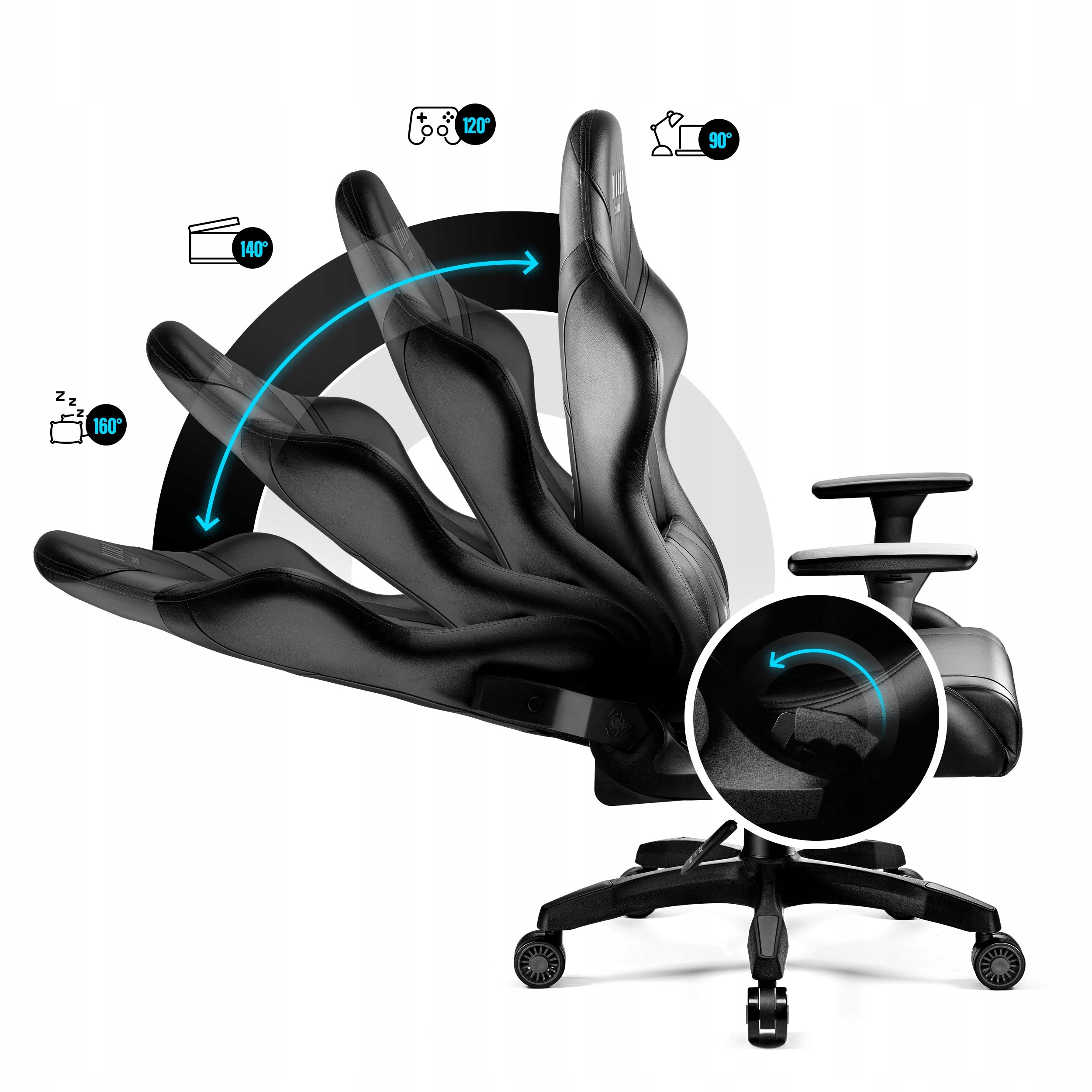 Large Gaming Chair Swivel with Eco Leather DIABLO X-HORN King Size Black Furniture depth 73 cm