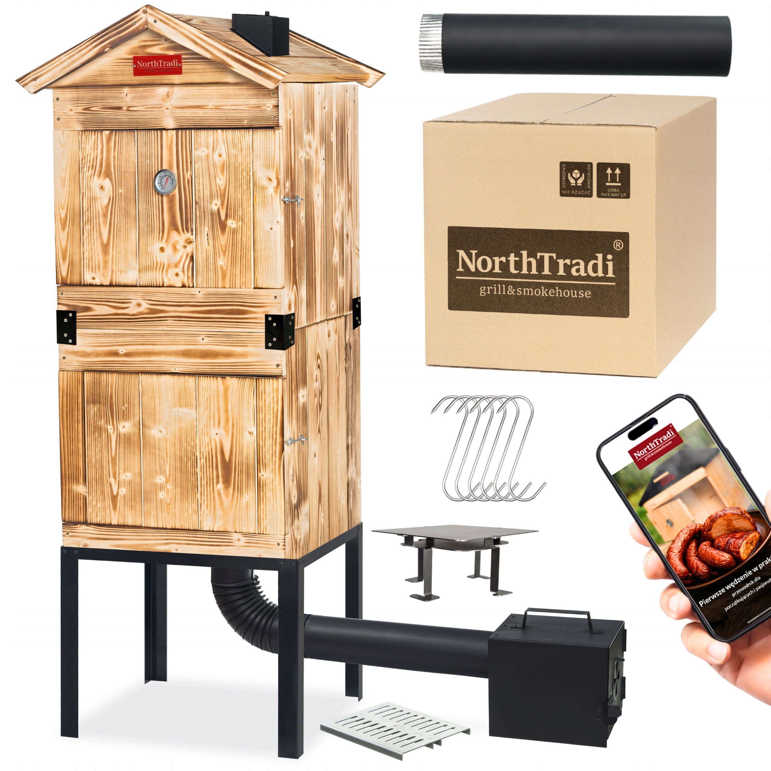 Large Garden Smokehouse Home Wooden Tanned Smoke Fire Pit Set