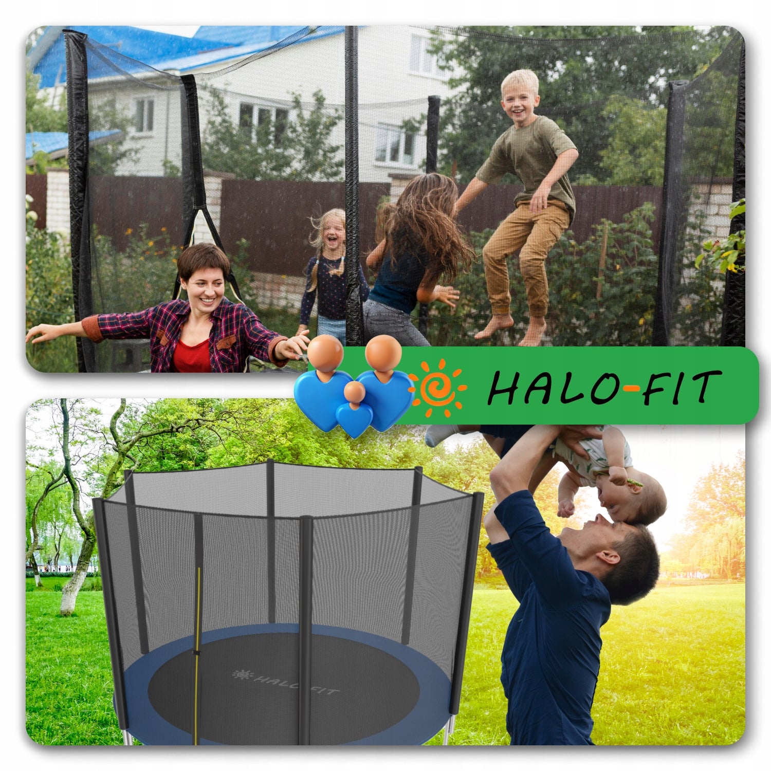 Large Garden Trampoline for Children 305cm with Mesh – 10FT, 150kg, Halo-Fit Height from ground level 74 cm