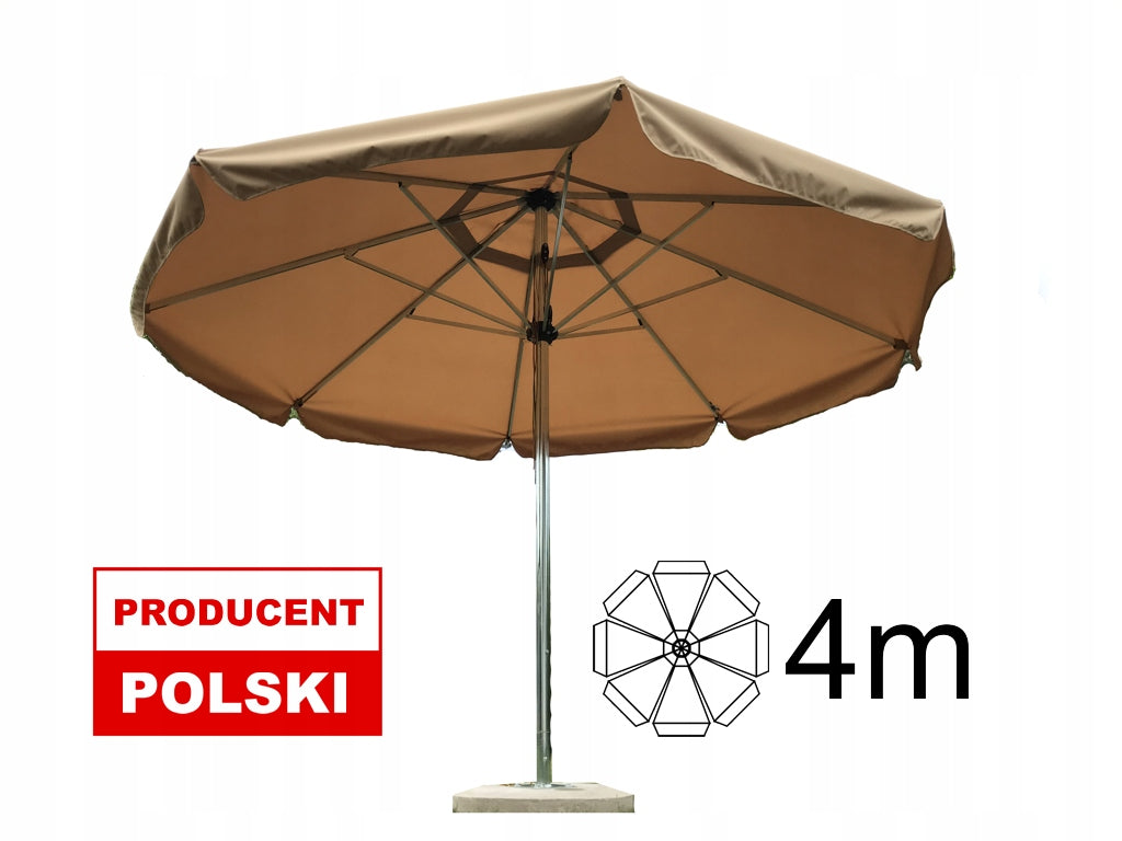 Large Garden UMBRELLA 4 m Strong Polish 400cm - BASE 70kg Diameter/width 400 cm