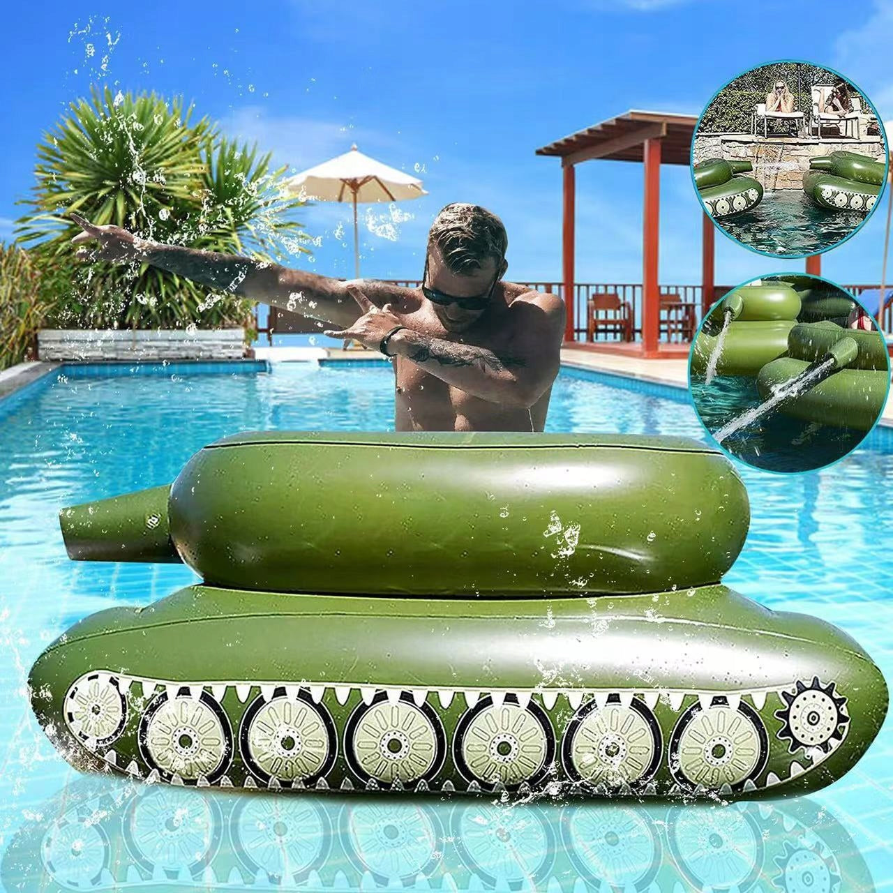Large Inflatable Tank For Kids With Water Cannon Color green