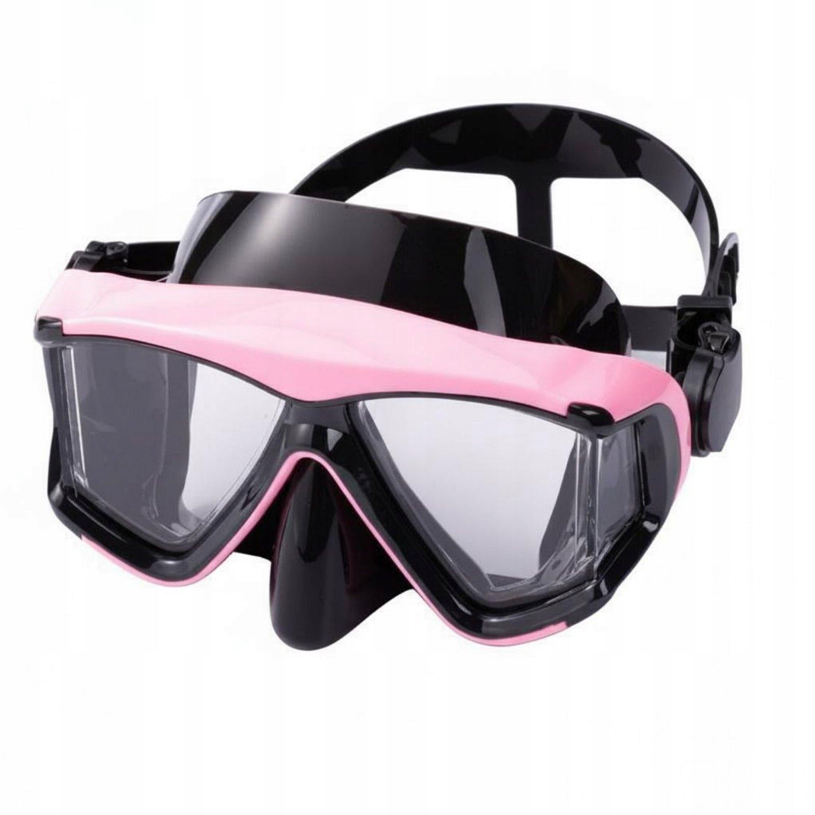 Large Lens Diving Goggles with Nose Protection Waterproof Silicone Pink