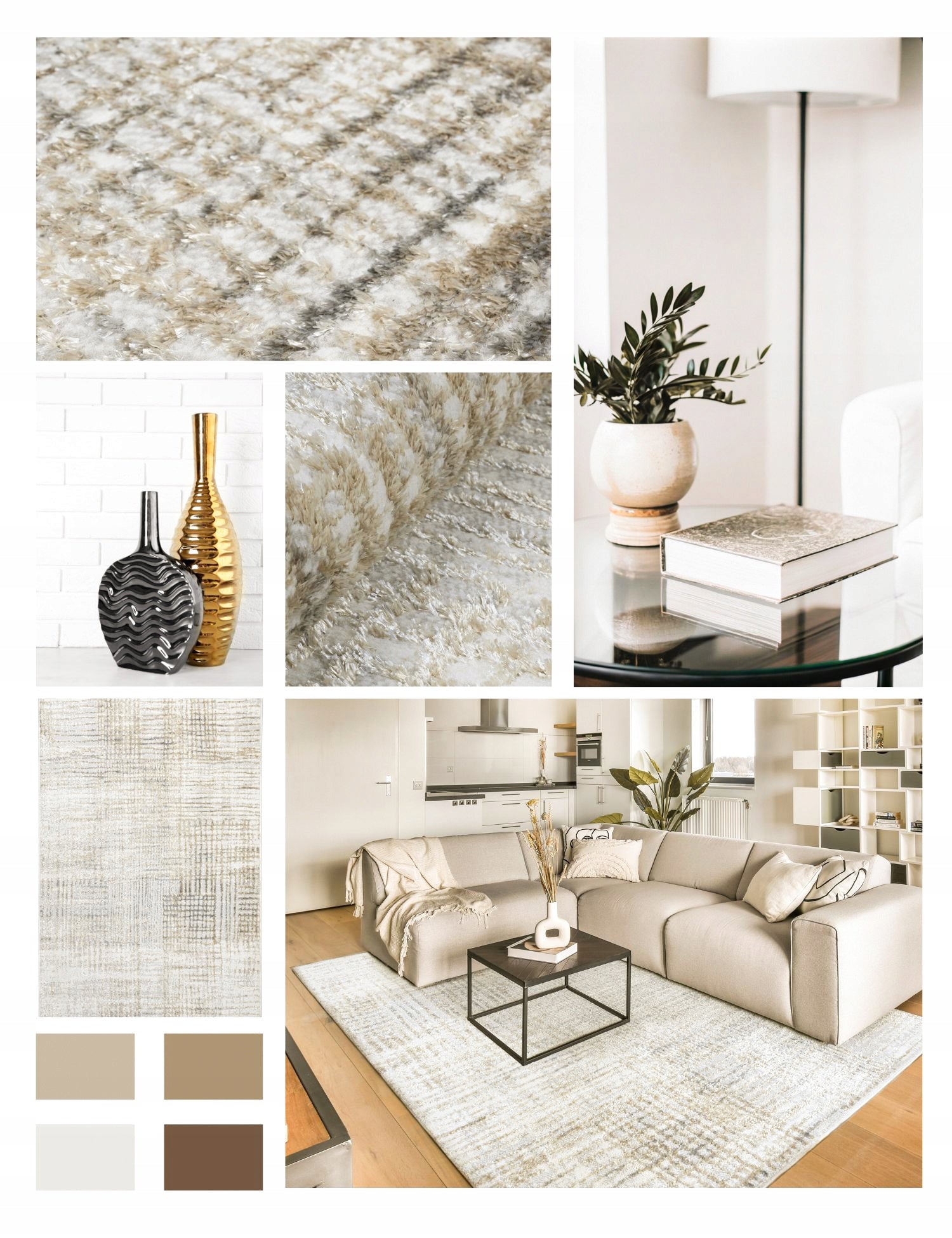 Large Living Room Rug 200x280cm Designer Modern Glamour Beige Thickness 12 mm