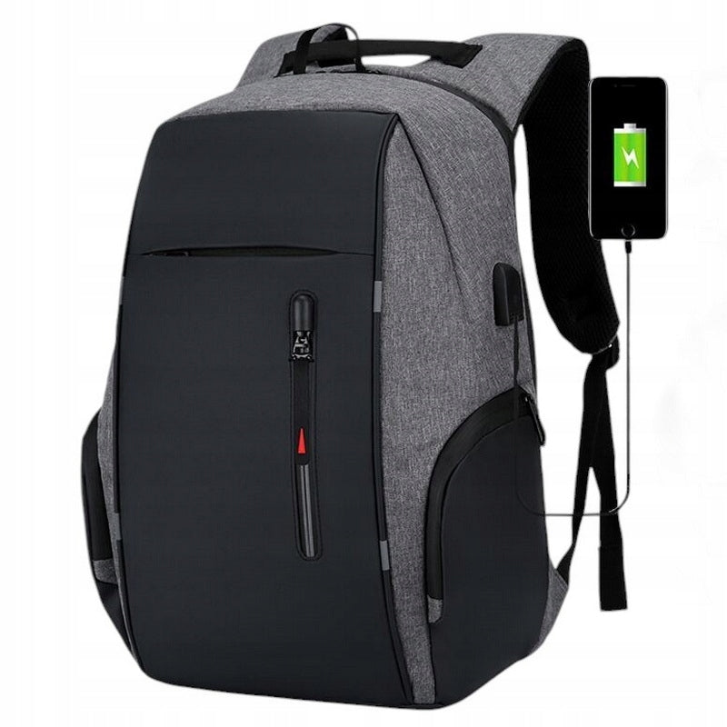 Large Men's Business Backpack for Laptop Grey Black for Work School USB