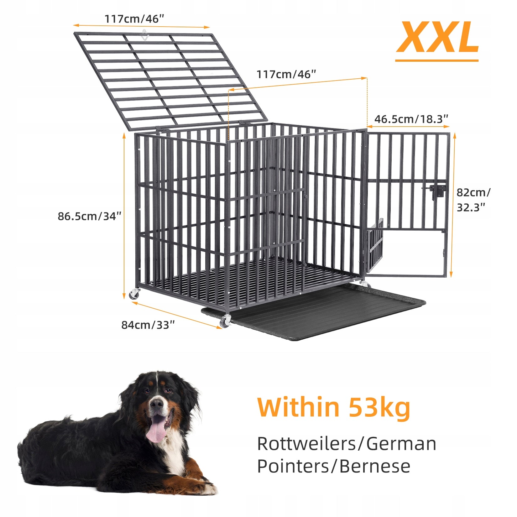 Large Metal Dog Cage 117x84x87cm Length 117 cm