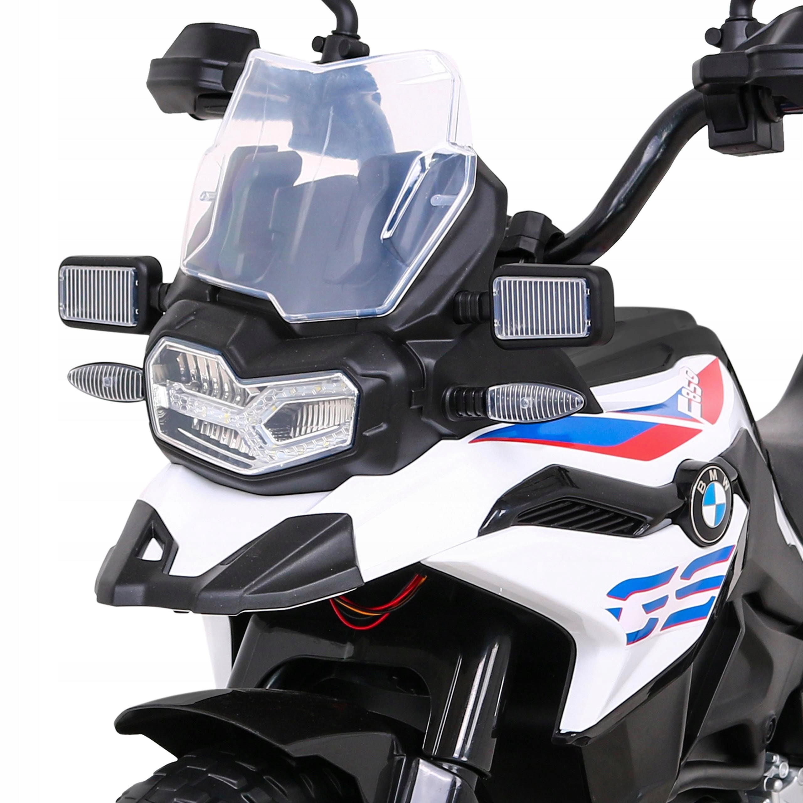 Large Motor BMW F850 GS Battery Operated 2x LED Motors Side Wheels Foam Batteries included yes
