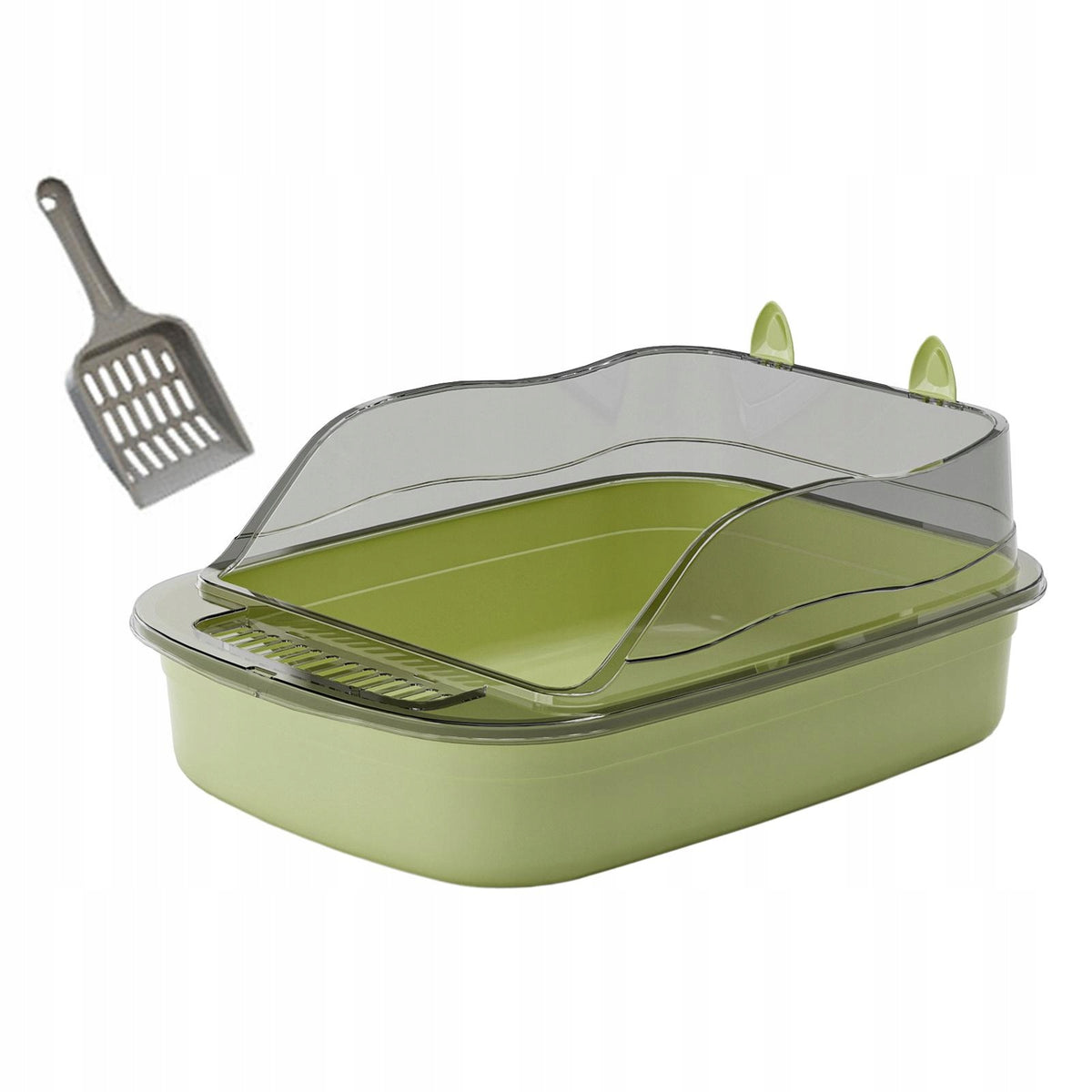 Large Open Cats Litter Box with High Side Cat Sand Basin Cat Litter green