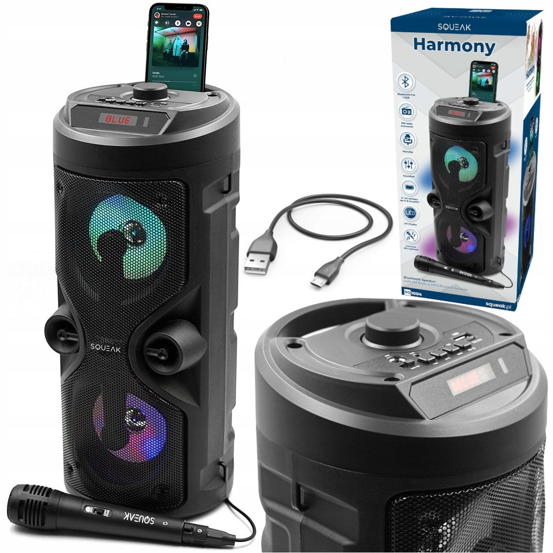 Large Portable Bluetooth Speaker Radio Microphone Column Karaoke Powerful Bass Brand no brand