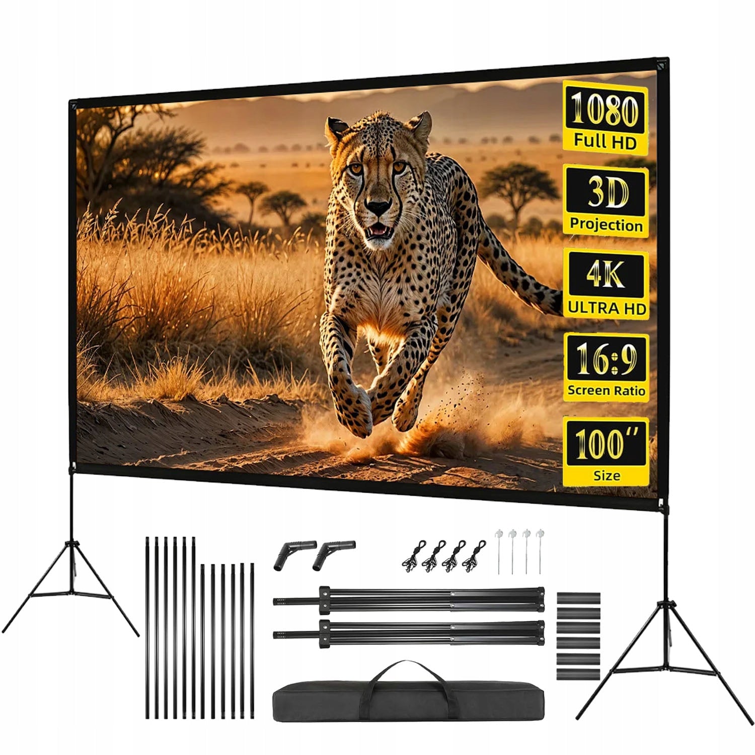 Large Projection Screen Tripod Stand 100" 16:9 4K HD Portable BEDEE