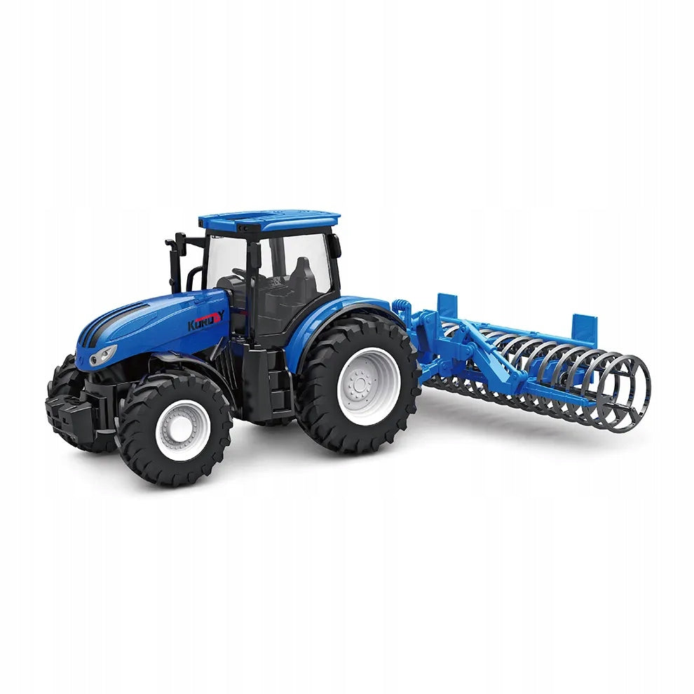 Large Remote Controlled Blue Tractor with Plough Toy Small Farmer Kid's age 3＋ years