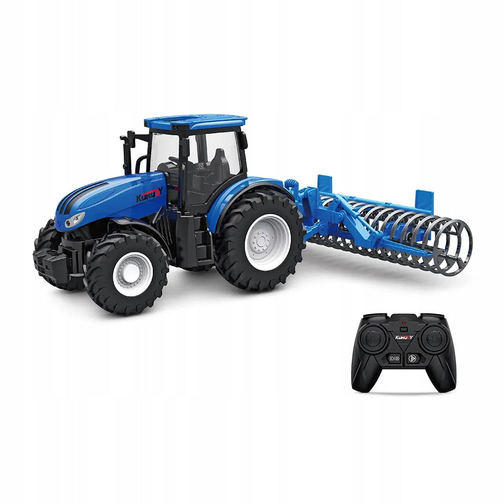 Large Remote Controlled Blue Tractor with Plough Toy Small Farmer