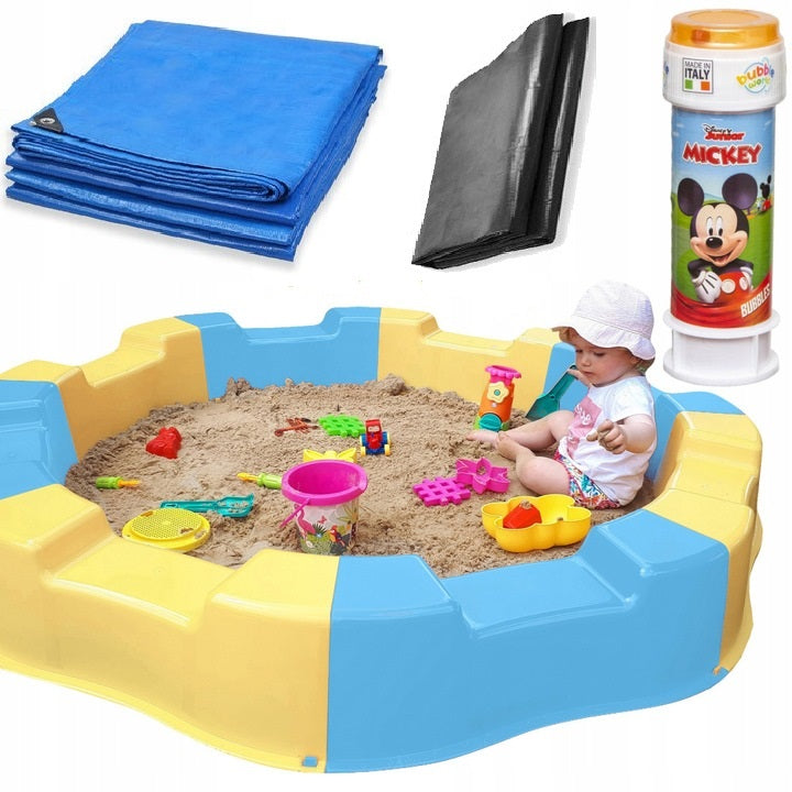 Large Sandbox Yellow Grey Plastic 12m + Length 160Cm + FREEBIE Toys Color beige