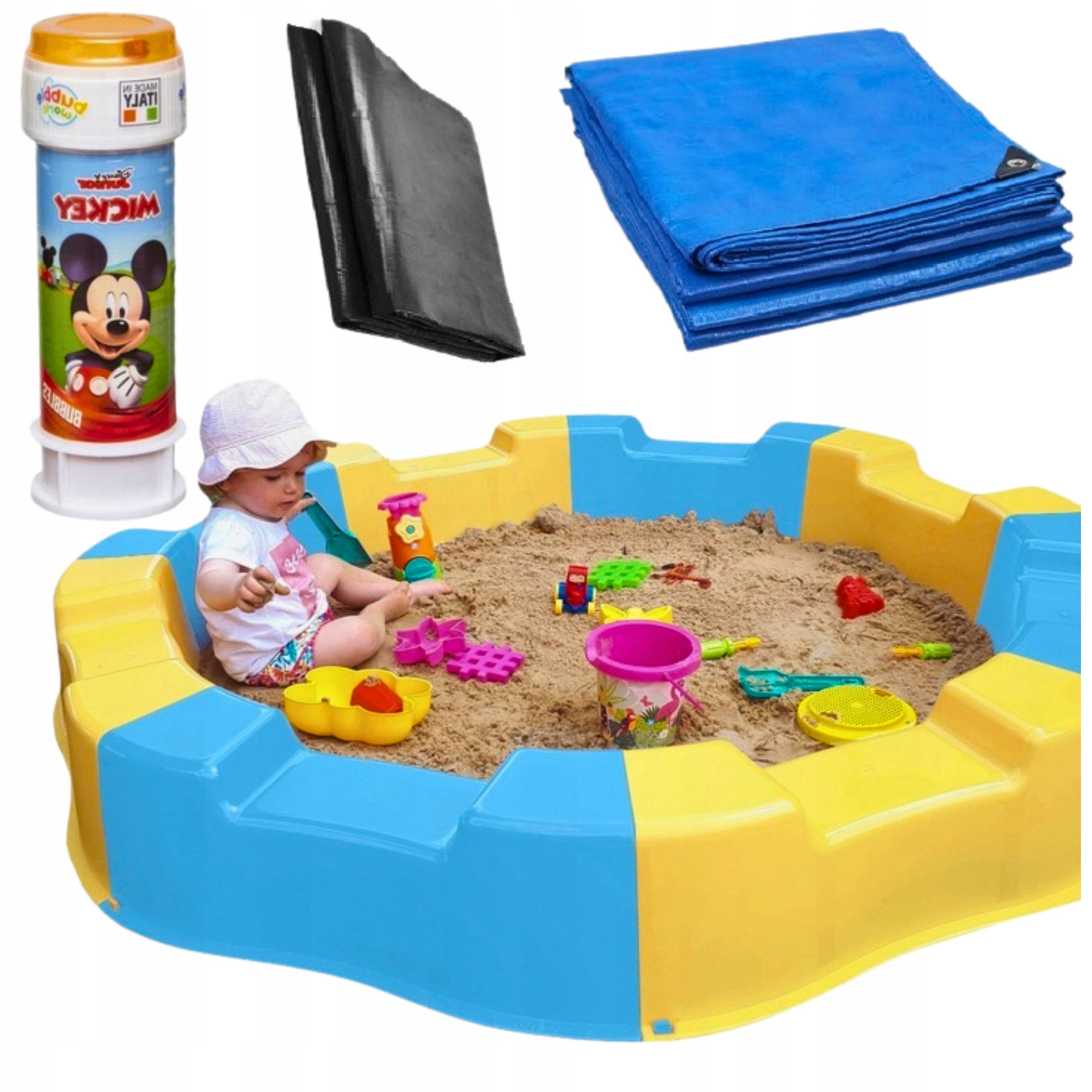 Large Sandbox Yellow Grey Plastic 12m + Length 160Cm + FREEBIE Toys